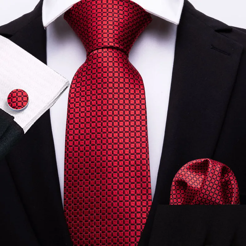 Silk Necktie Handkerchief Cufflinks Sets