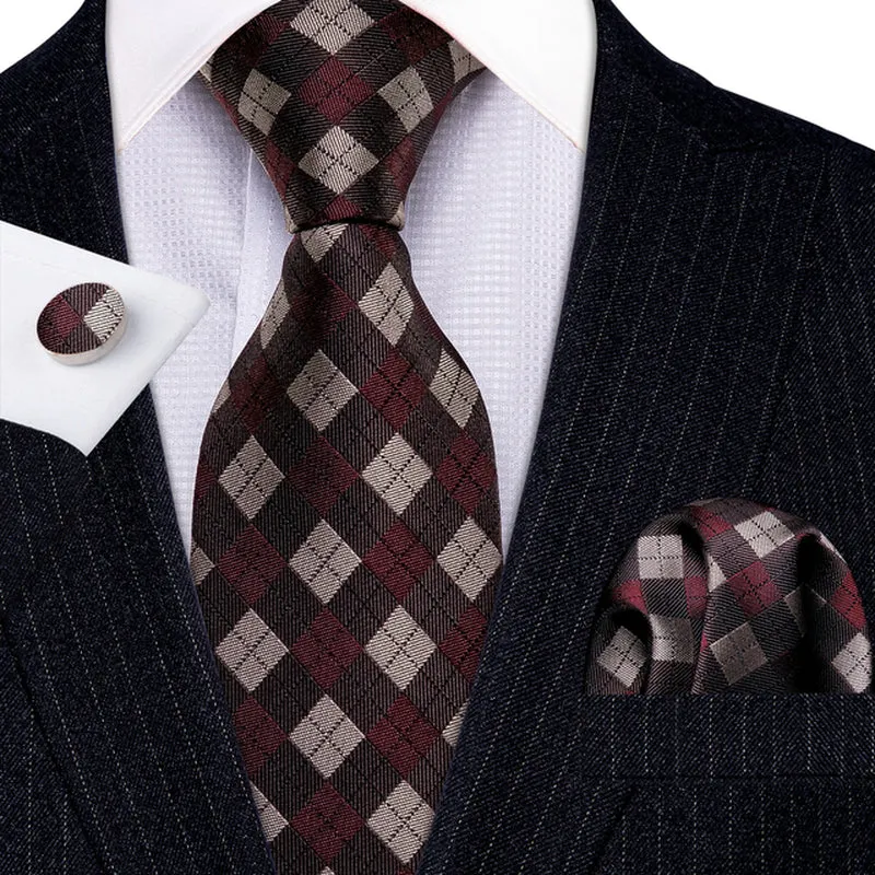 Silk Necktie Handkerchief Cufflinks Sets