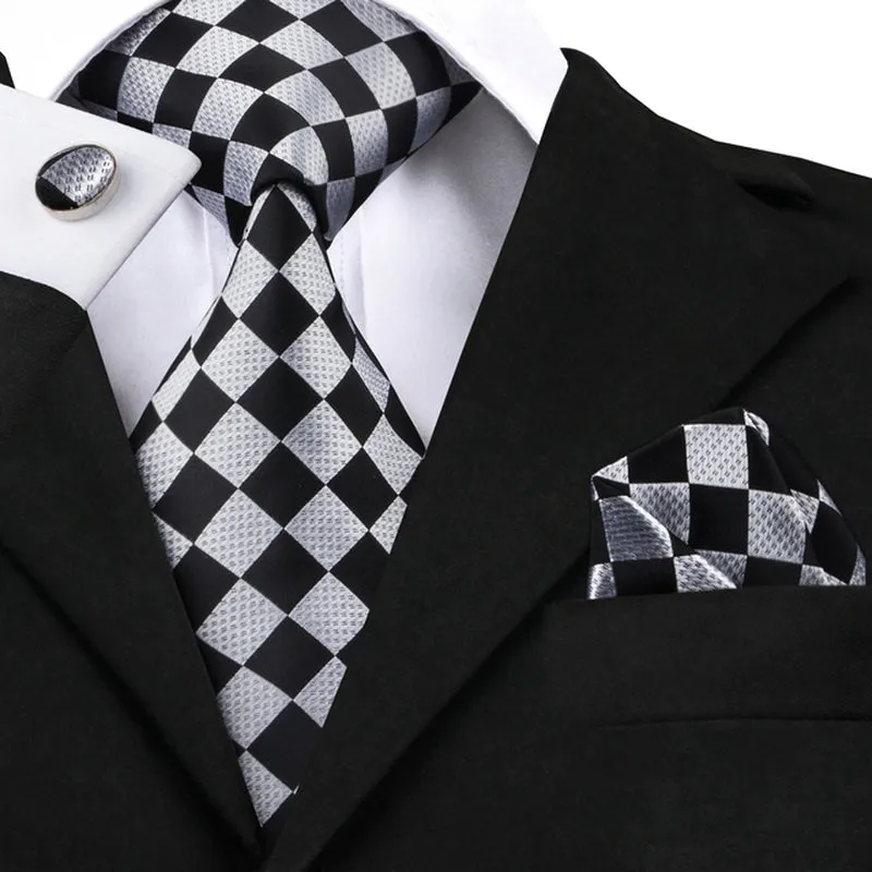 Silk Necktie Handkerchief Cufflinks Sets
