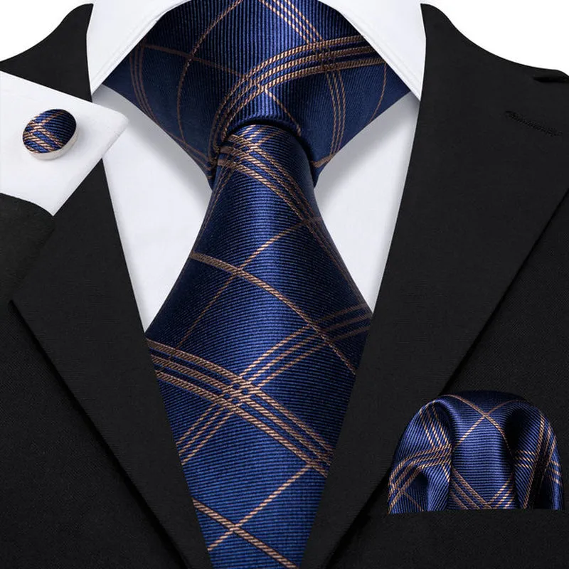Silk Necktie Handkerchief Cufflinks Sets