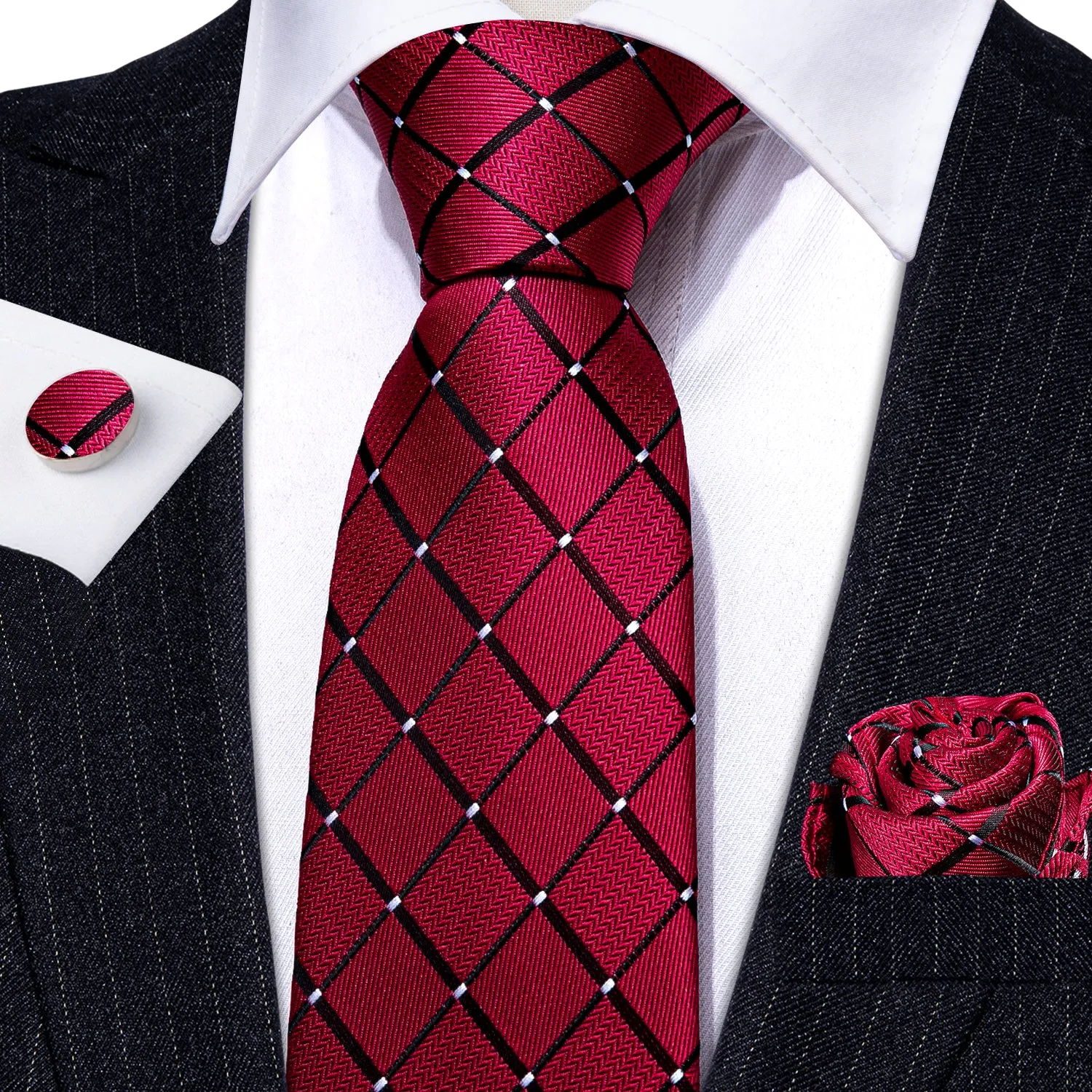 Silk Necktie Handkerchief Cufflinks Sets