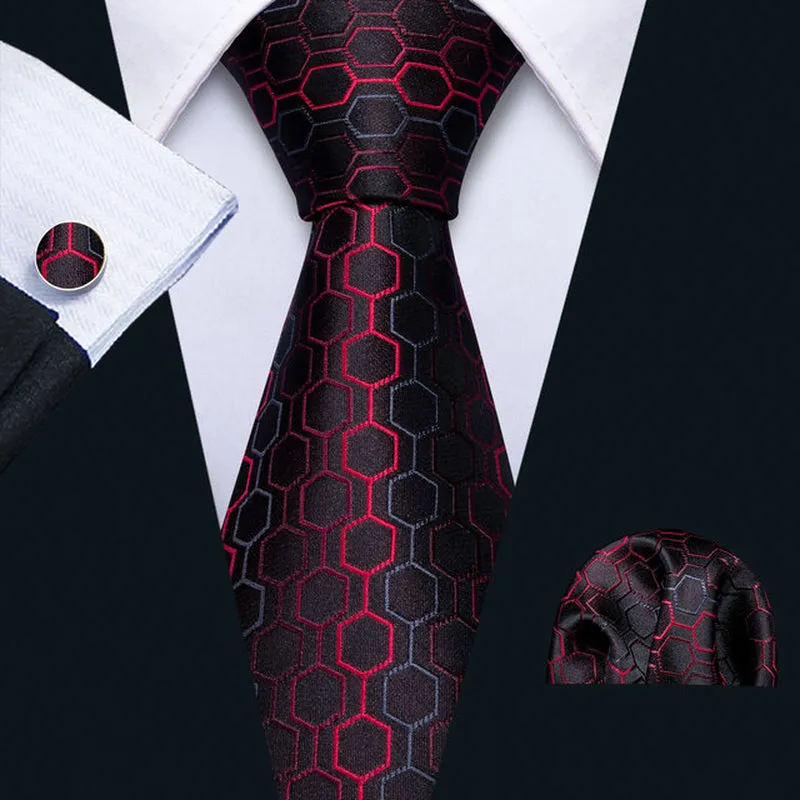 Silk Necktie Handkerchief Cufflinks Sets