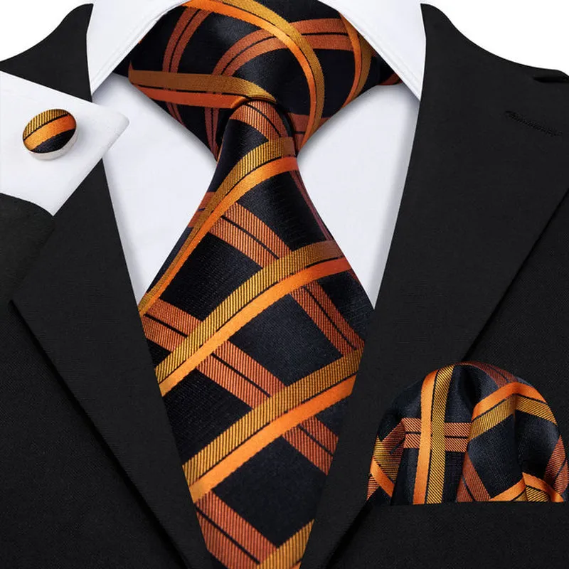 Silk Necktie Handkerchief Cufflinks Sets