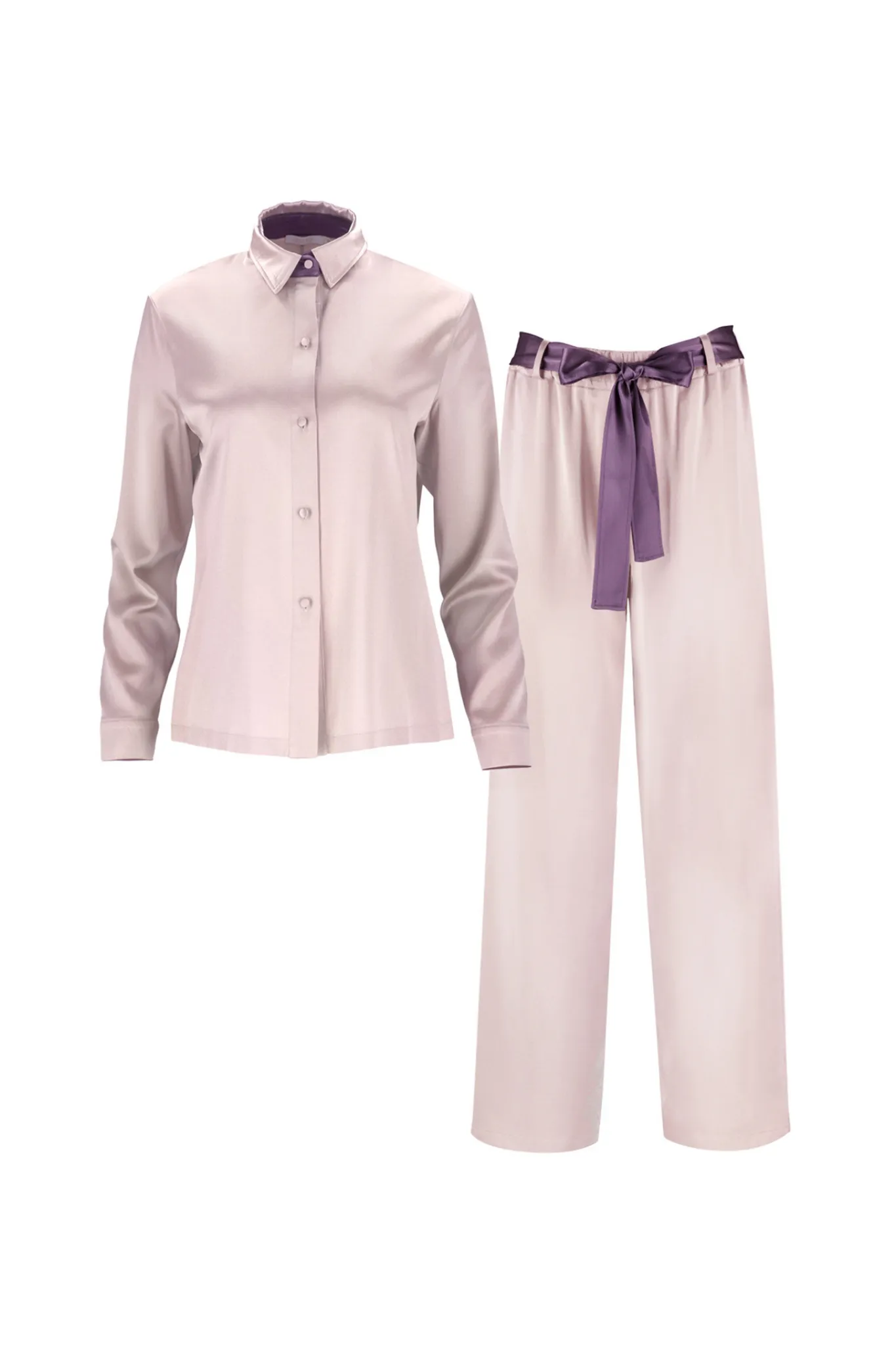 Silk Pants and Shirt Set 'Tyche' in Champagne Pink