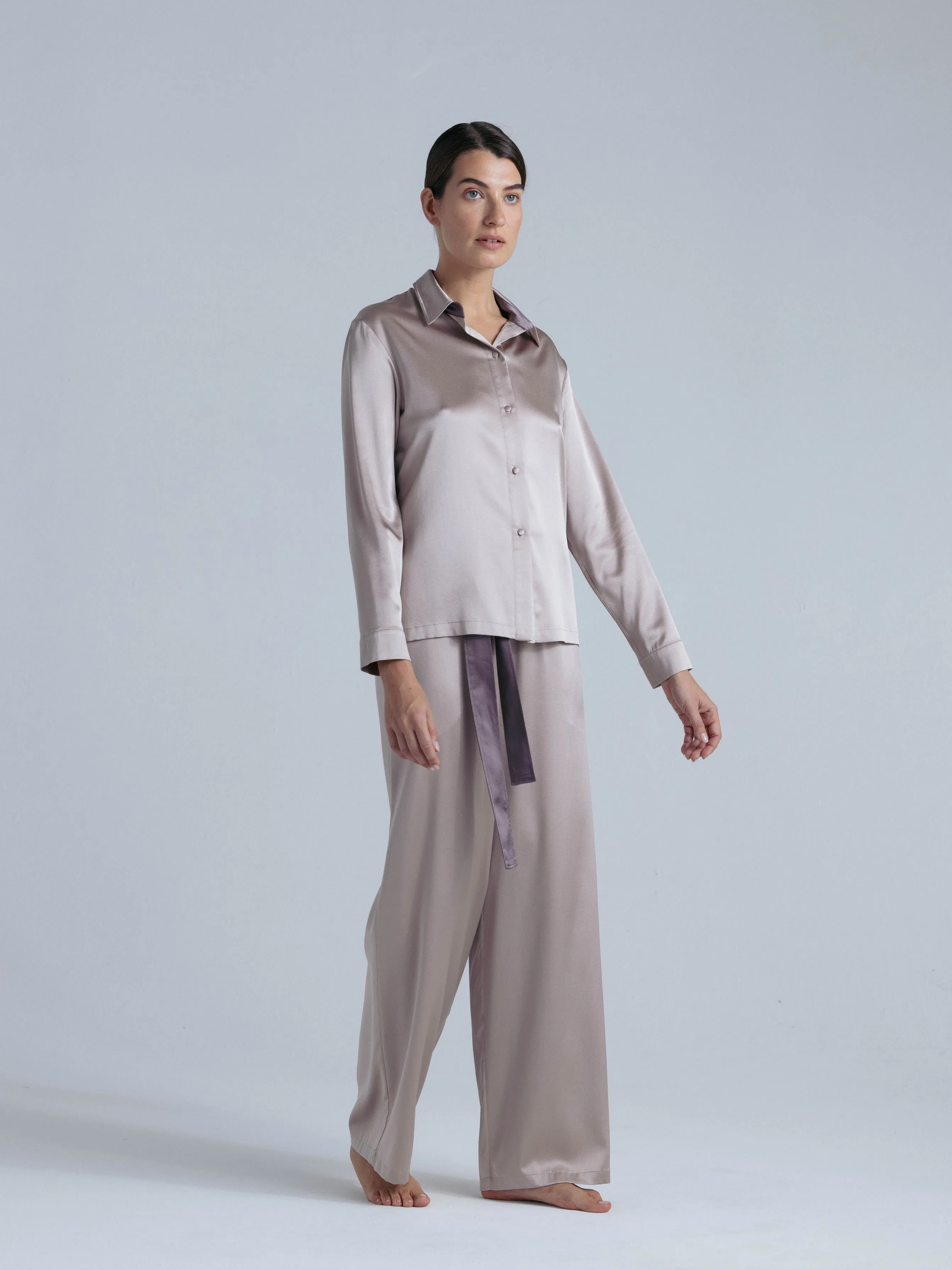 Silk Pants and Shirt Set 'Tyche' in Champagne Pink