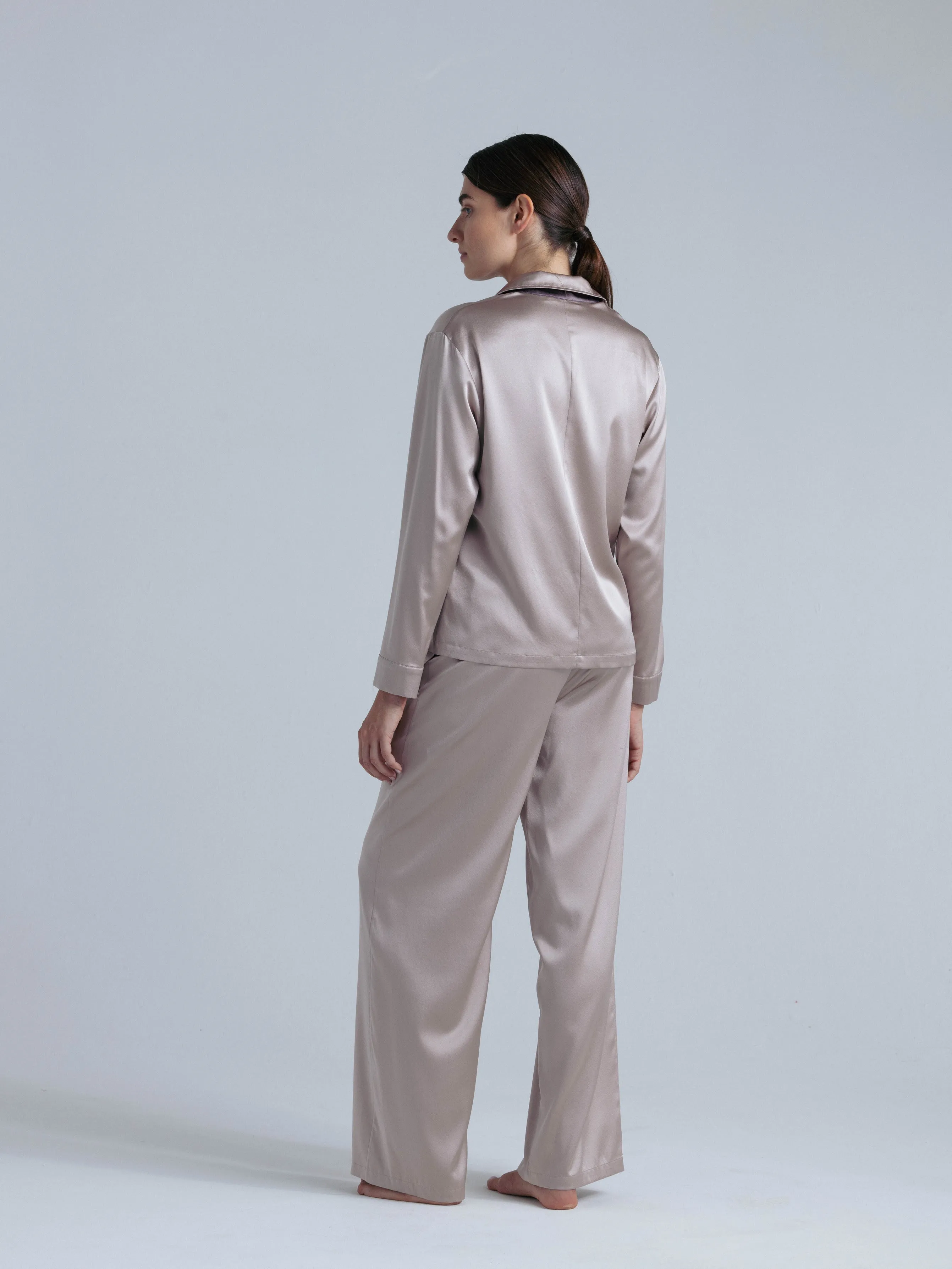 Silk Pants and Shirt Set 'Tyche' in Champagne Pink