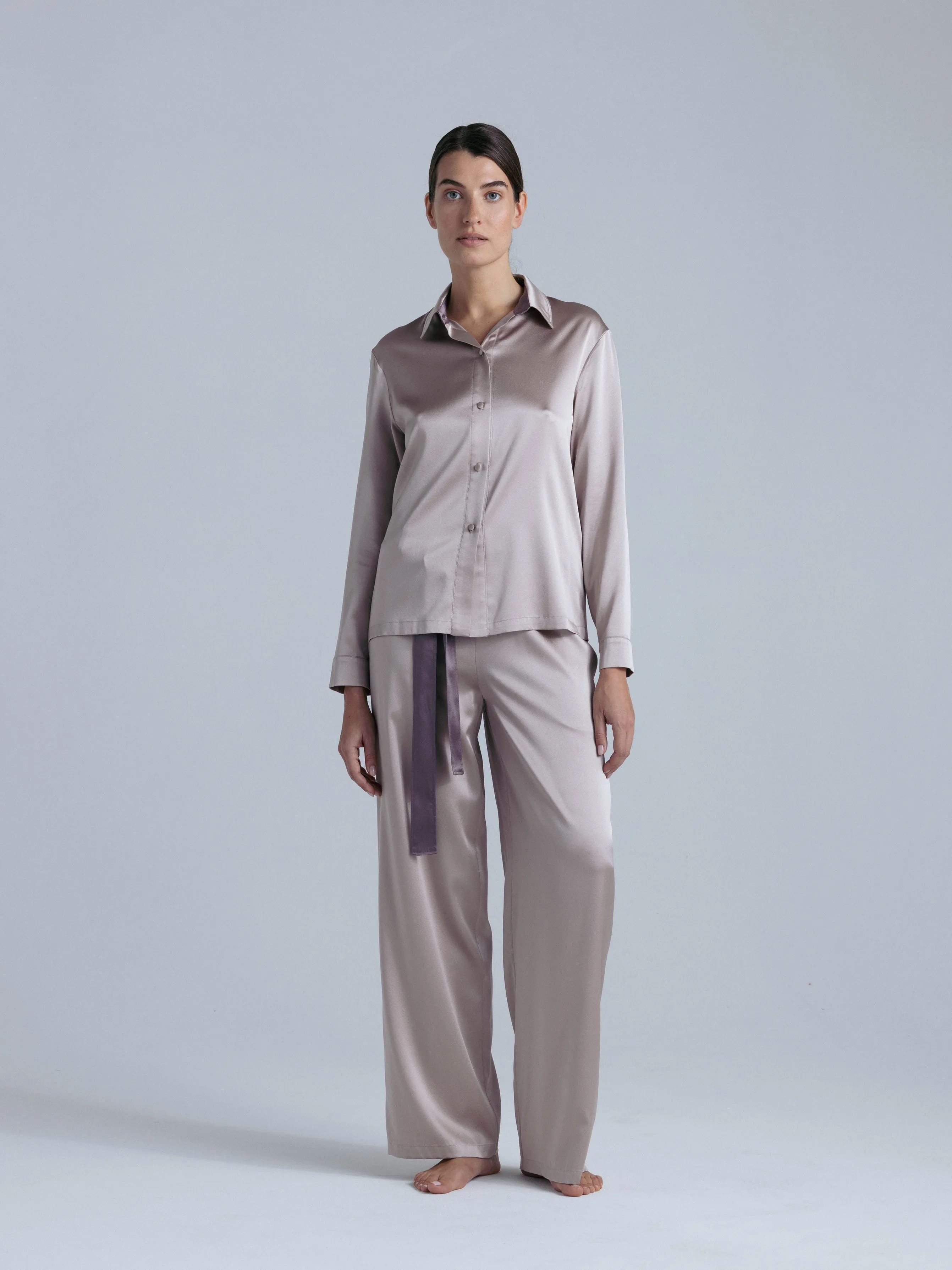 Silk Pants and Shirt Set 'Tyche' in Champagne Pink