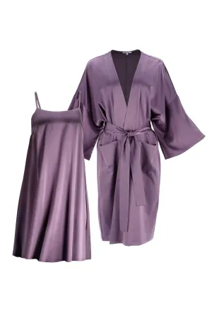 Silk Robe and Midi Dress Set 'Meteya&Aphrodite' in Noble Purple