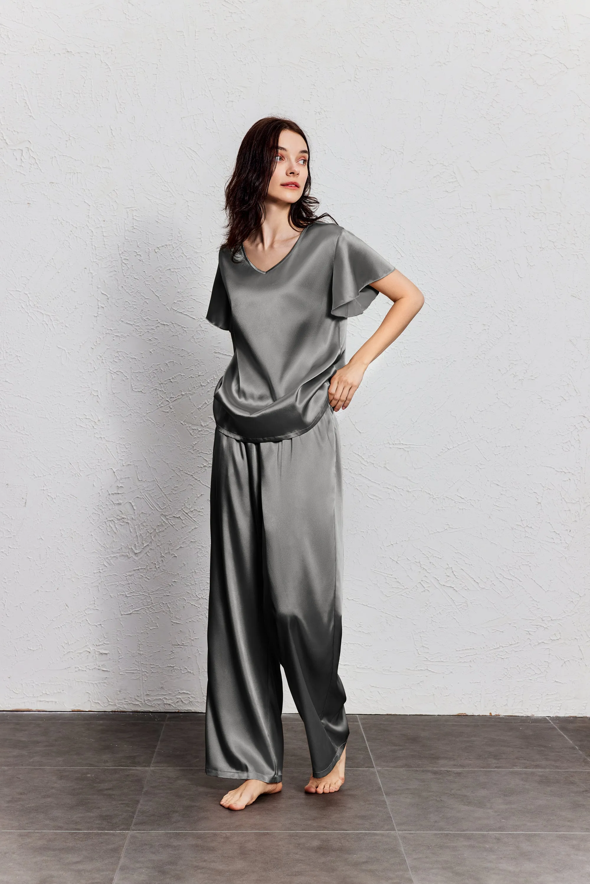 Silk Satin Ruffle Sleeve Pajama Sets (US Only)