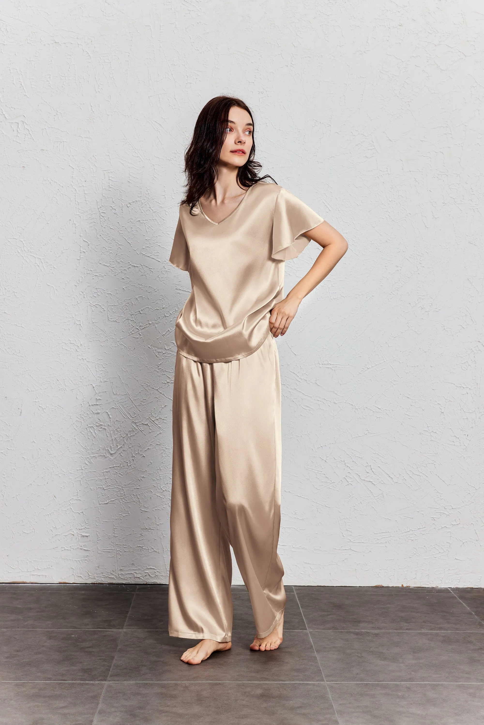 Silk Satin Ruffle Sleeve Pajama Sets (US Only)