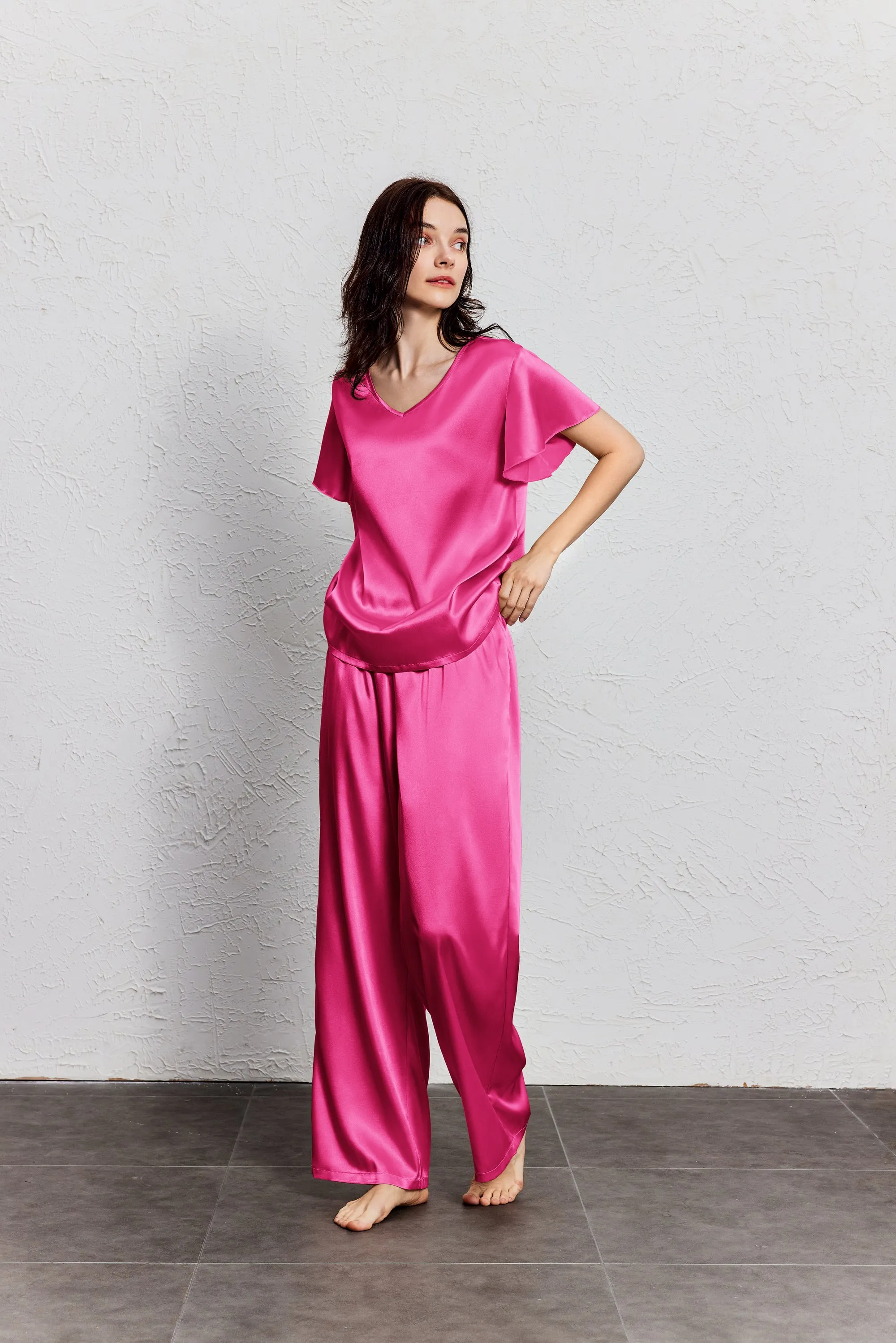Silk Satin Ruffle Sleeve Pajama Sets (US Only)