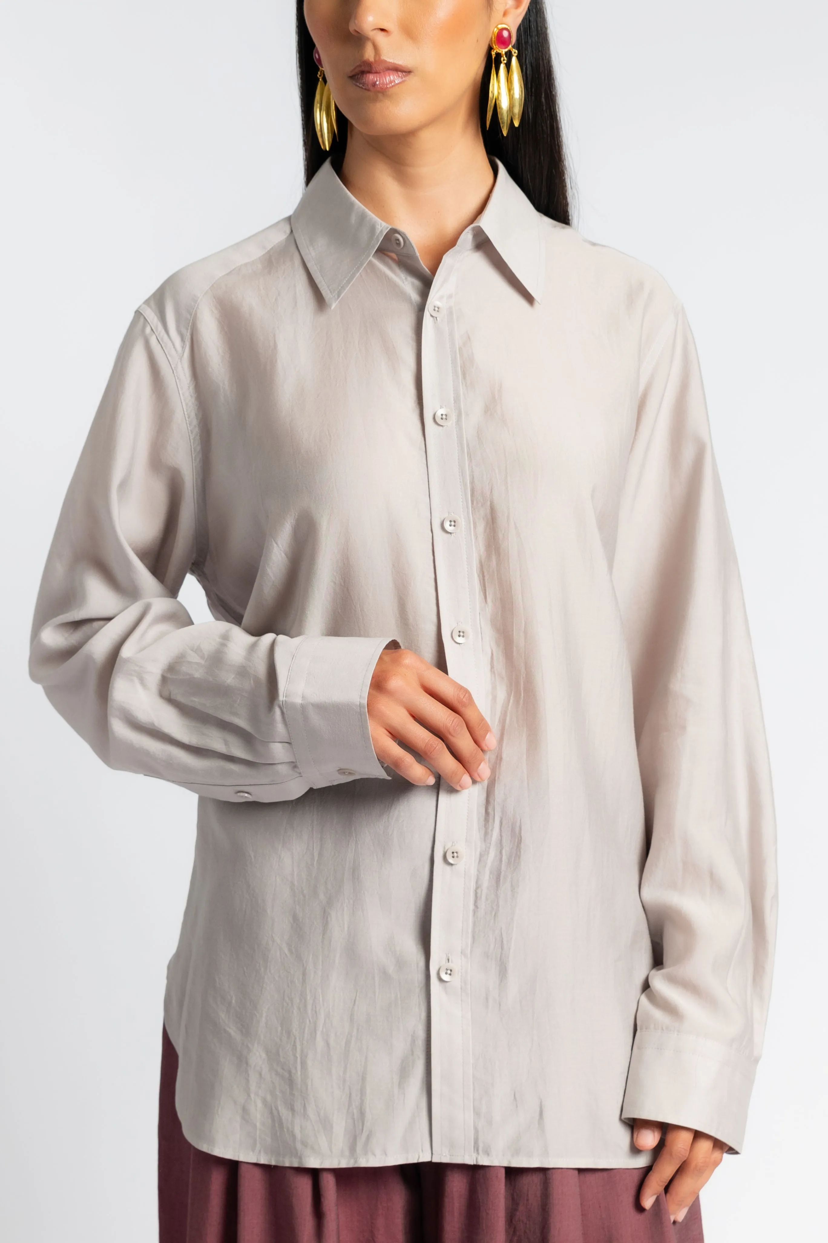 Silk Voile Charlie Men's Slim Shirt ReflectiveDetails OversizedFit