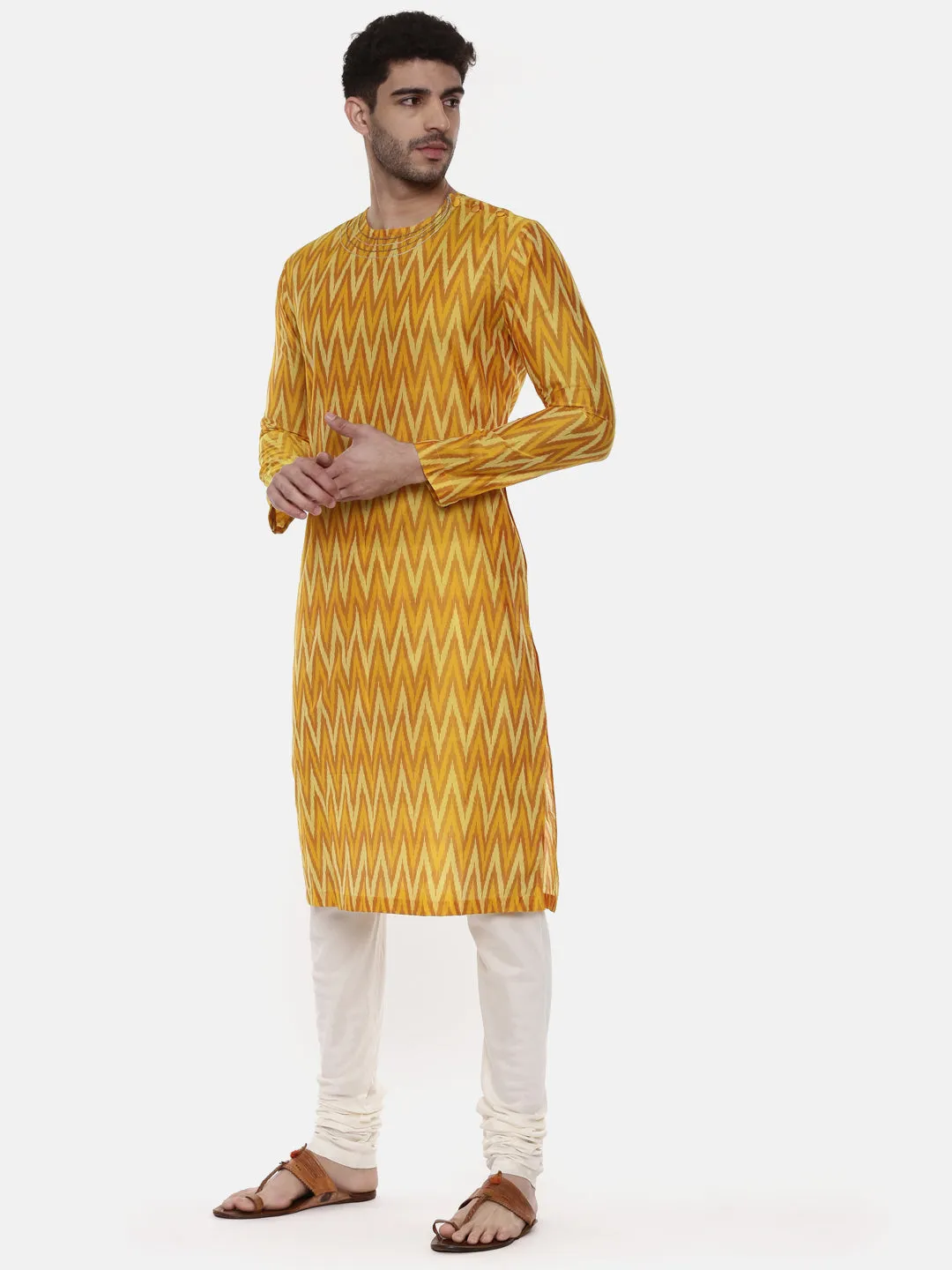 Silk Yellow Ikat Kurta - MMK0448