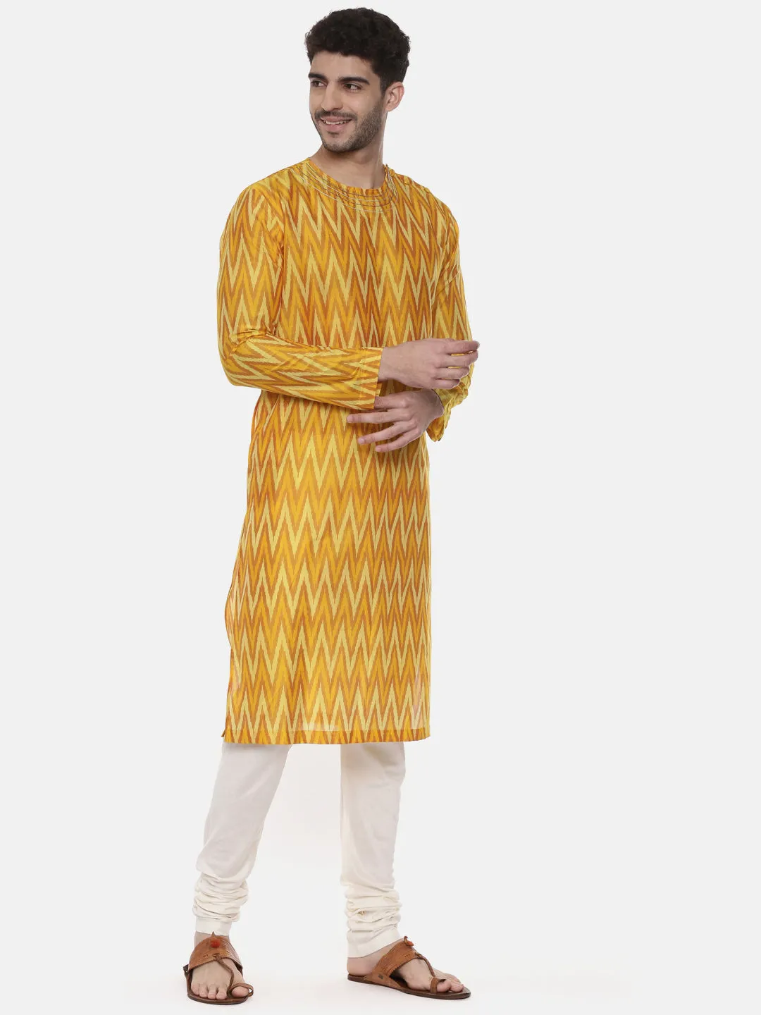Silk Yellow Ikat Kurta - MMK0448