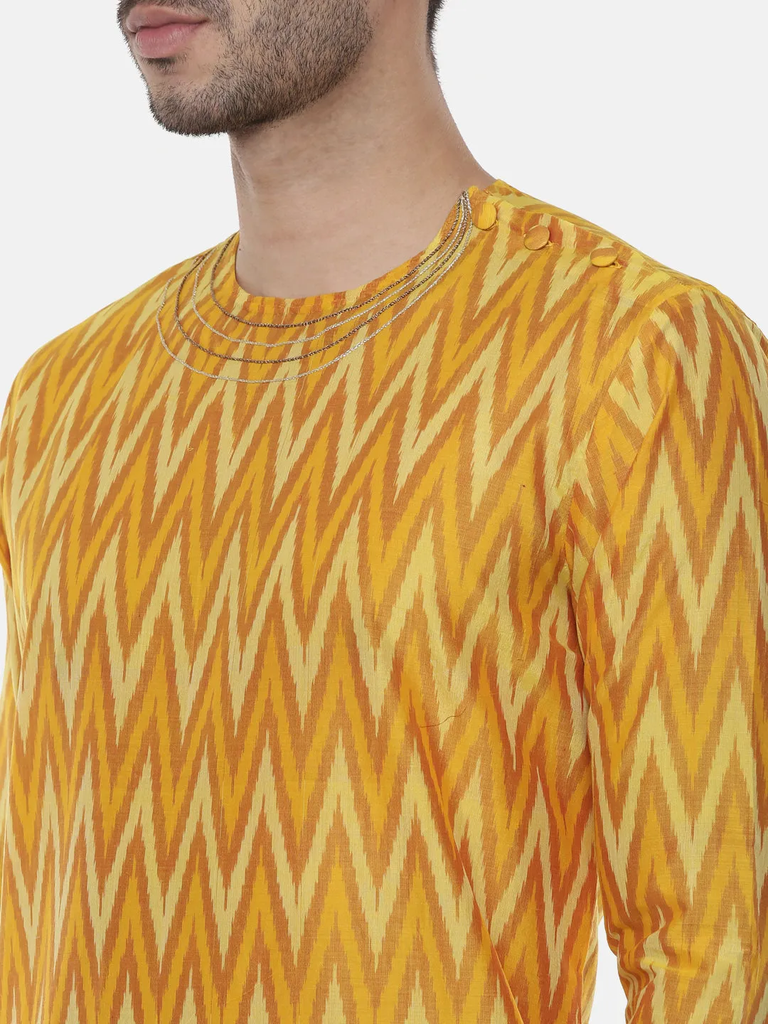 Silk Yellow Ikat Kurta - MMK0448