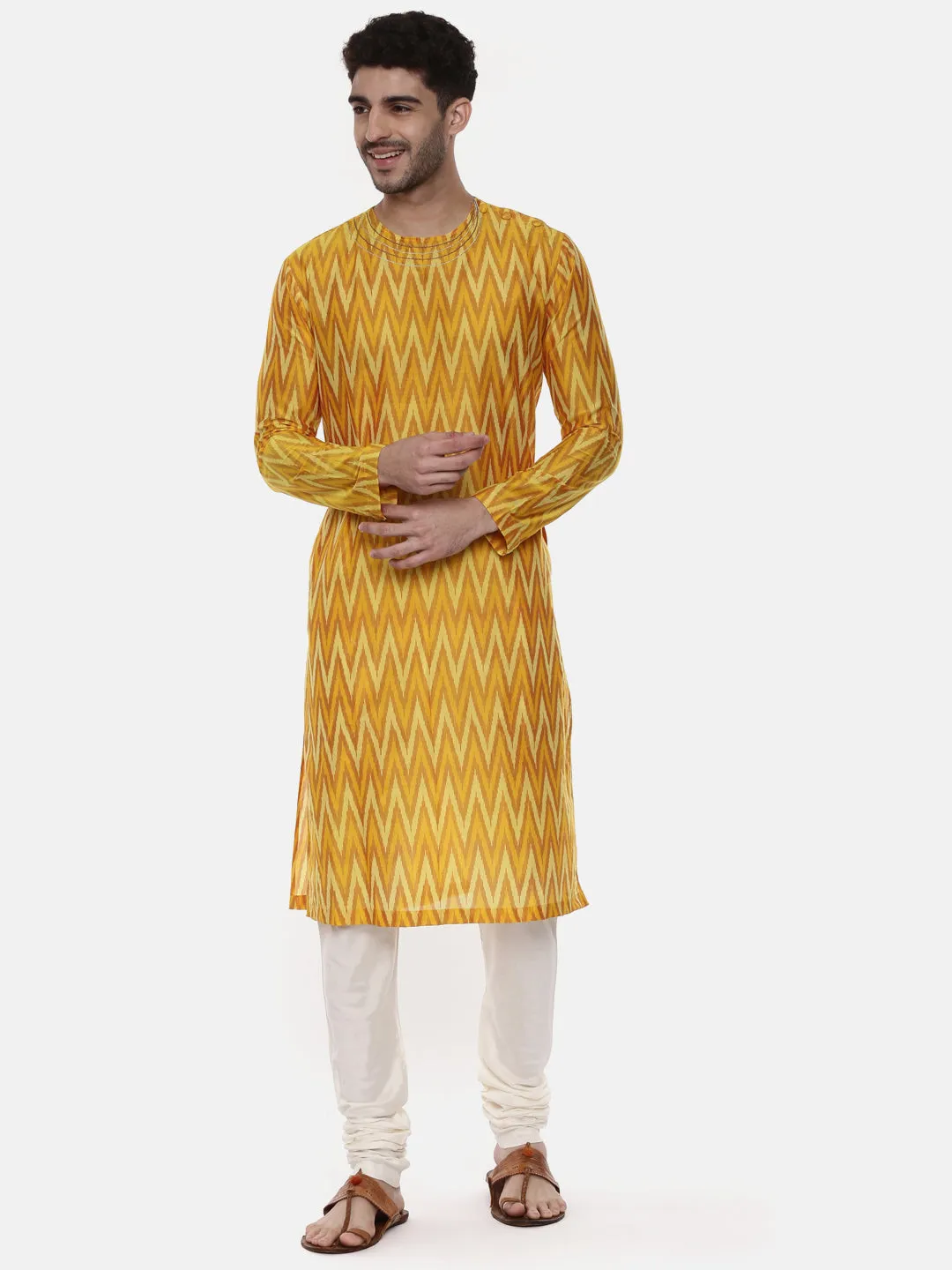 Silk Yellow Ikat Kurta - MMK0448