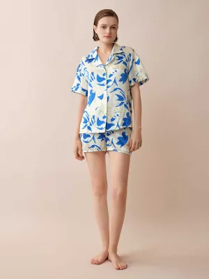 SILKINC Blue Lotus Short Sleeve Pajama Set