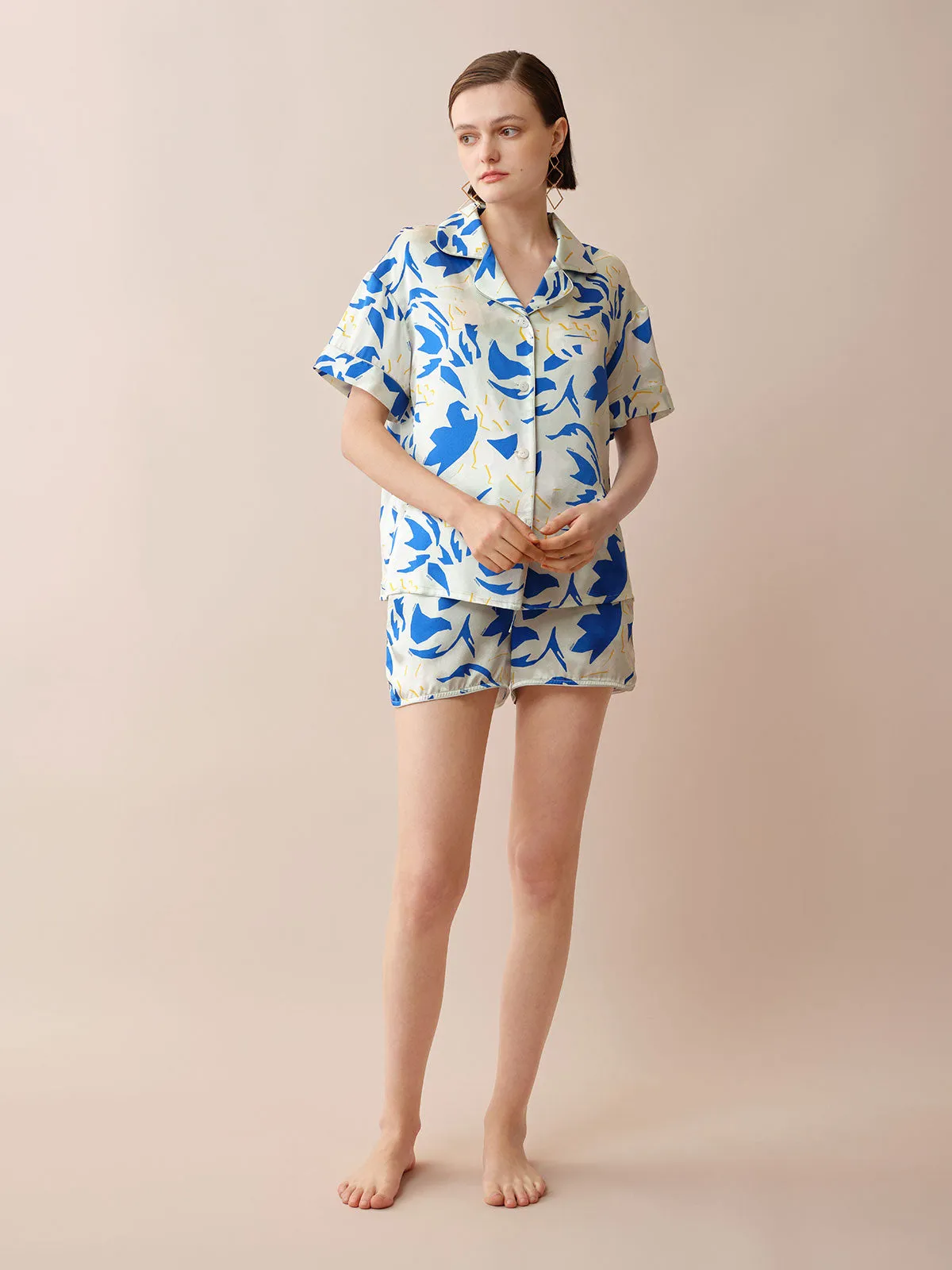SILKINC Blue Lotus Short Sleeve Pajama Set