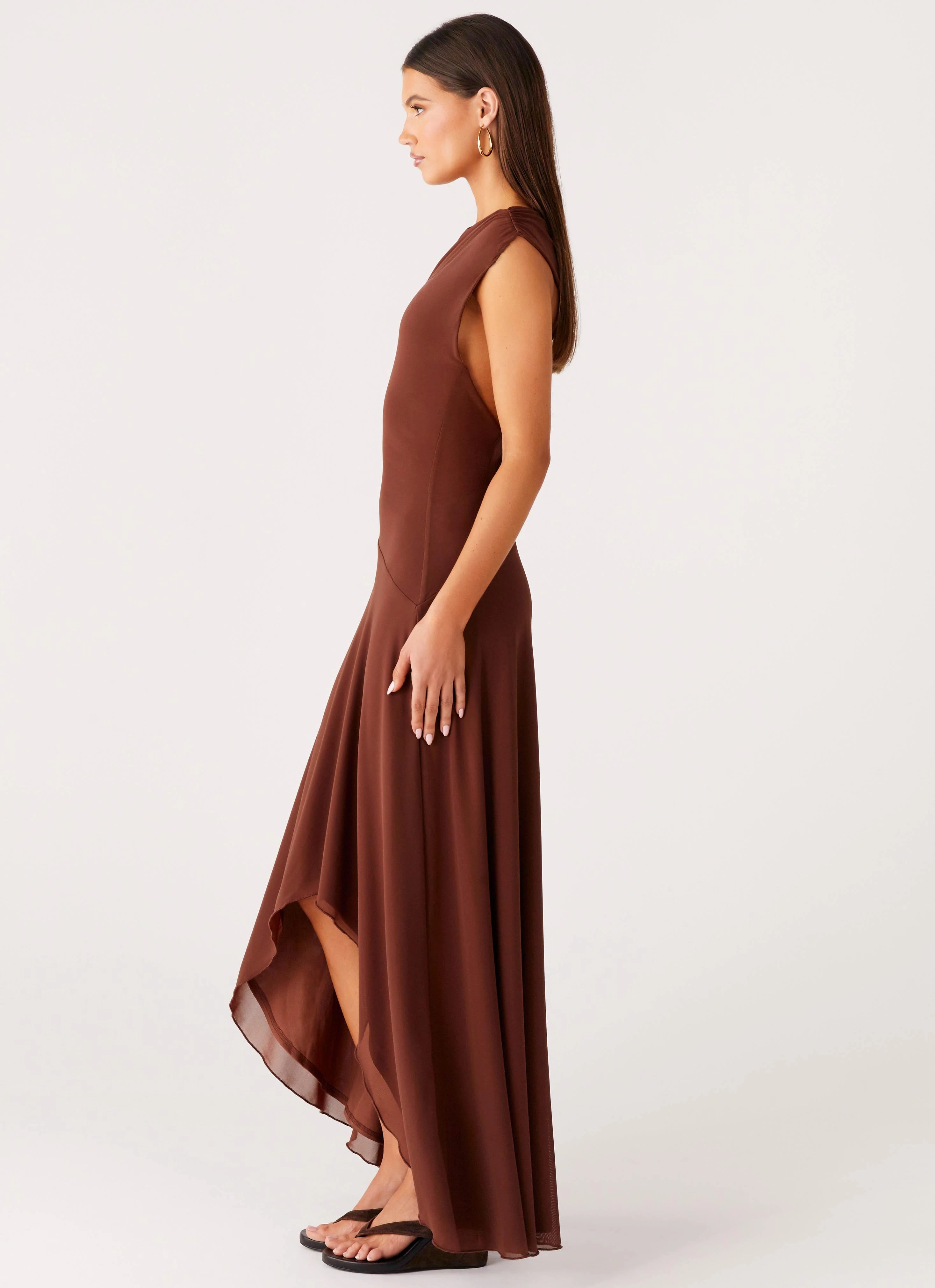 Applique-Detail Airy Drape Danika Maxi Dress - Chocolate