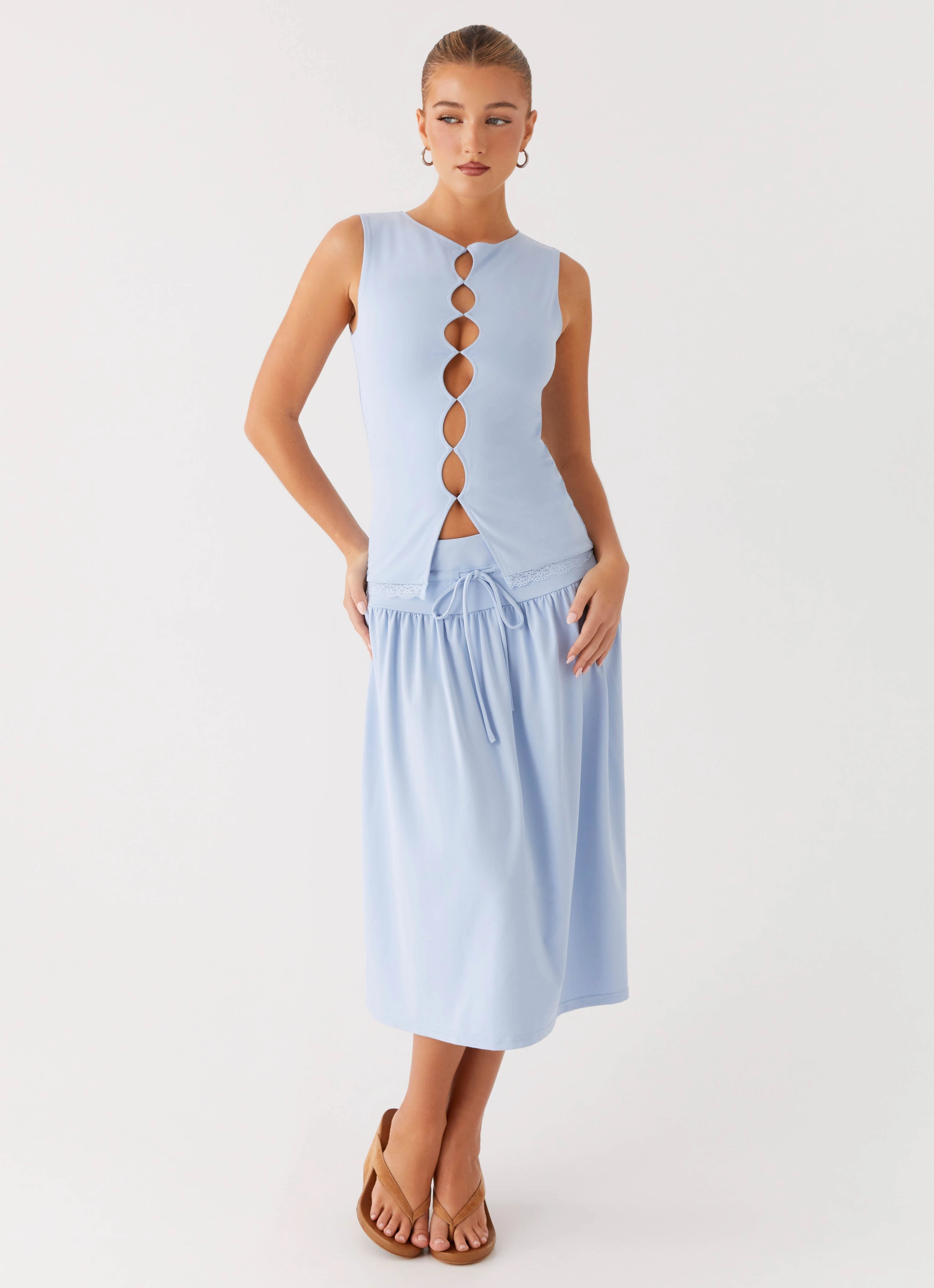Mood Dressing Silver Tides Midi Skirt - Blue