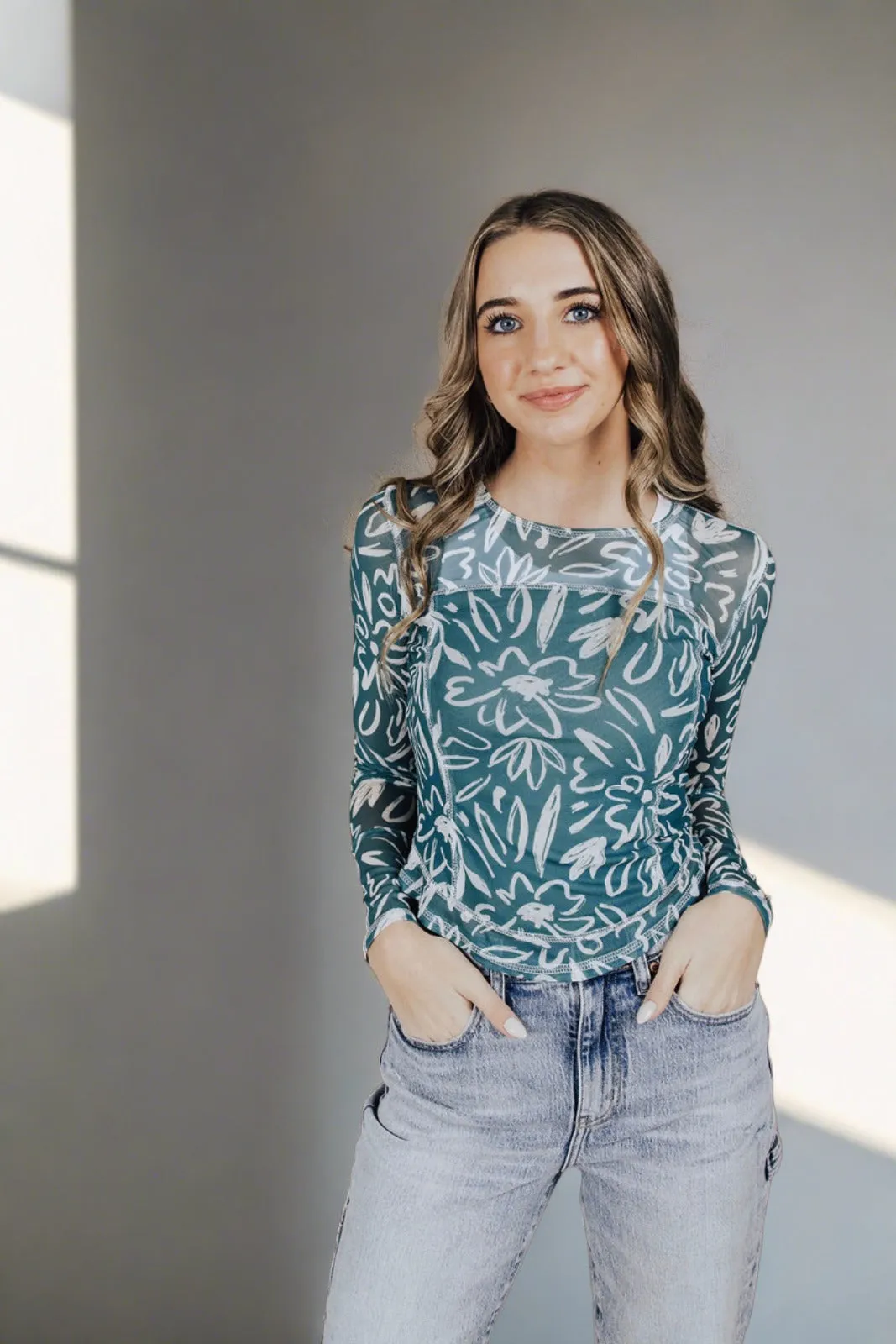 Cozy Fit Simon Says Floral Mesh Top