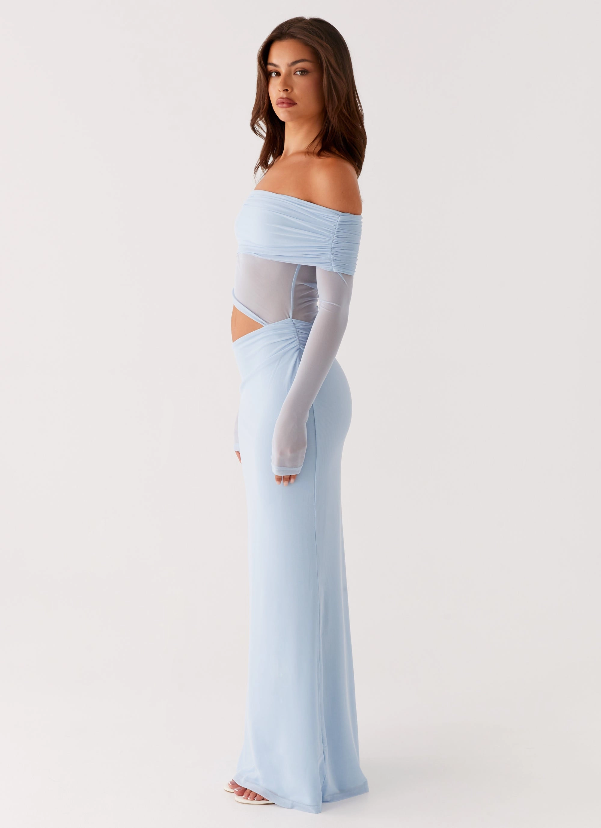 Emery Maxi Dress - Blue Flexible Cut Embroidered Fabric