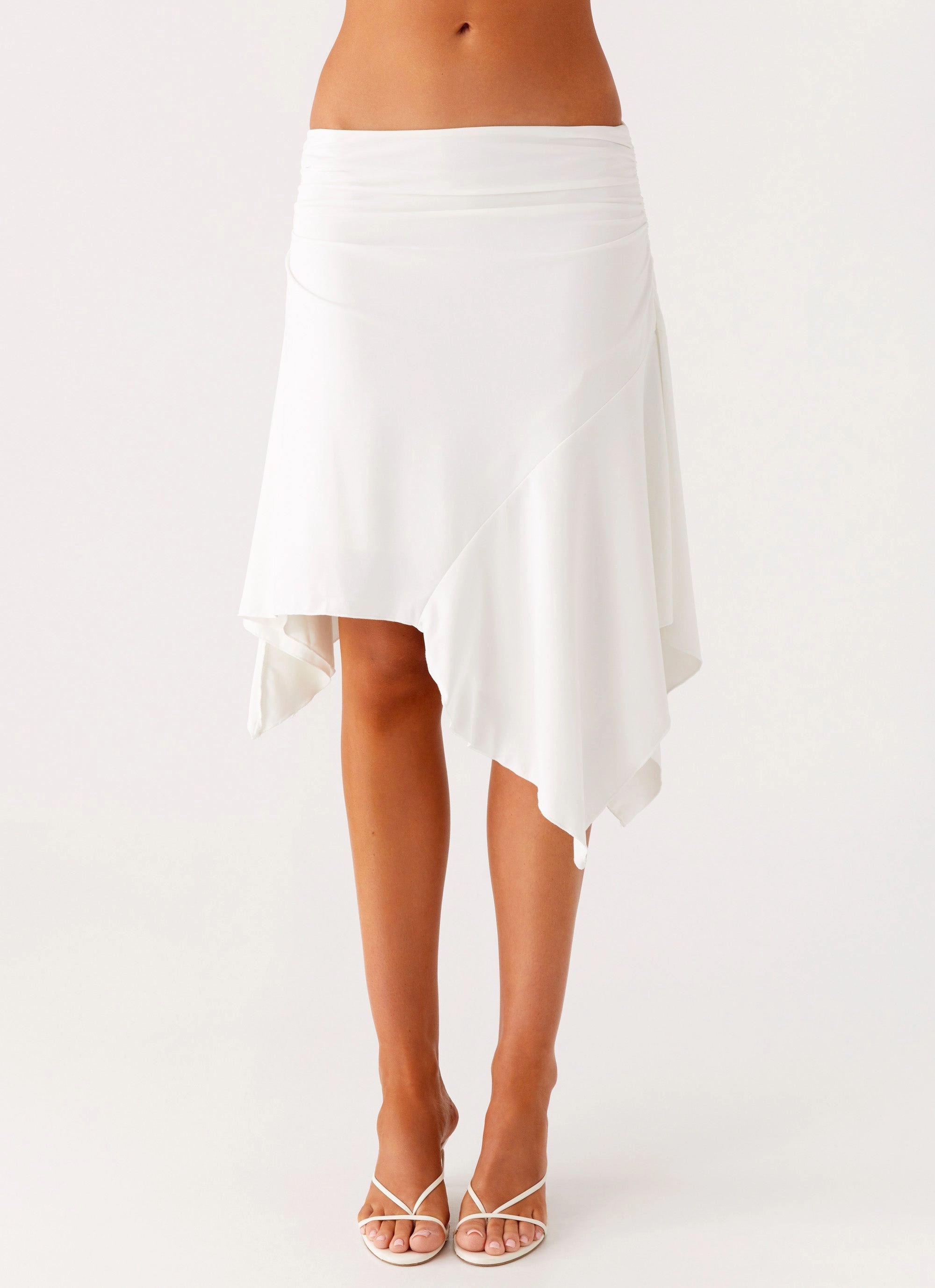 Maxina Asymmetrical Midi Skirt - White Simple Layers Adjustable Fastening