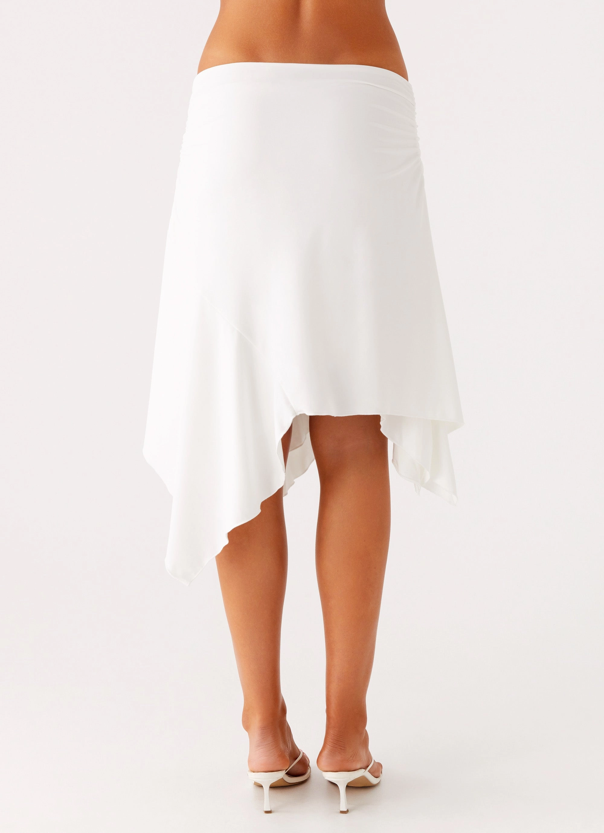 Maxina Asymmetrical Midi Skirt - White Heritage Inspired Stylish Vibe