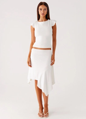 Maxina Asymmetrical Midi Skirt - White Low Rise