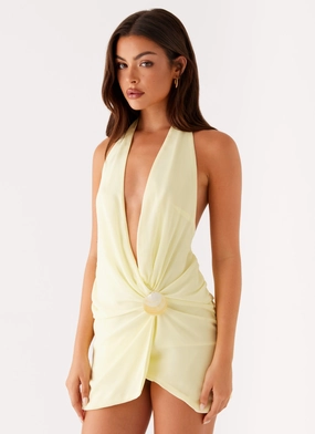 Organic Cotton Classic Appeal Eleanora Plunge Mini Dress - Yellow