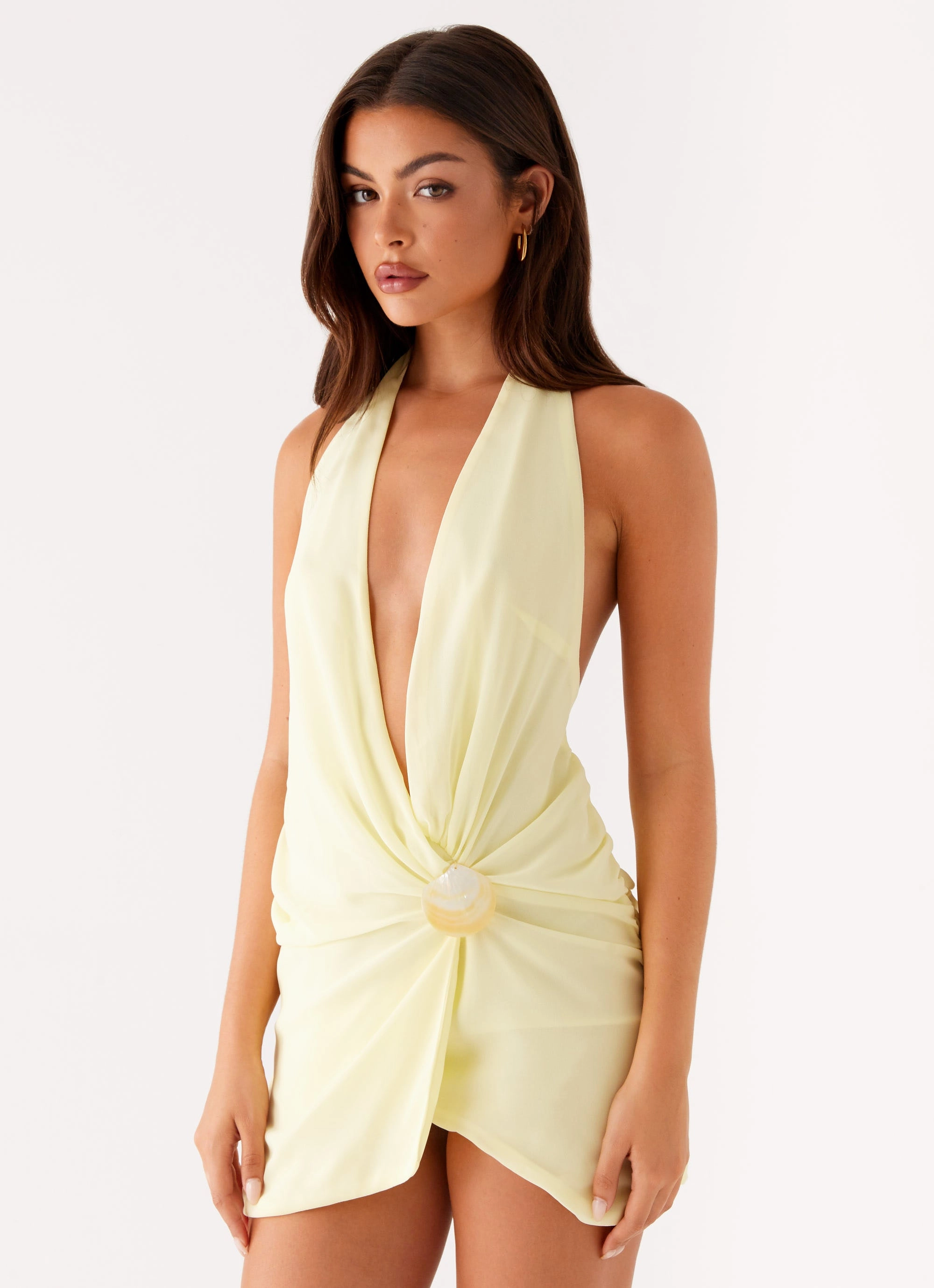 Organic Cotton Classic Appeal Eleanora Plunge Mini Dress - Yellow
