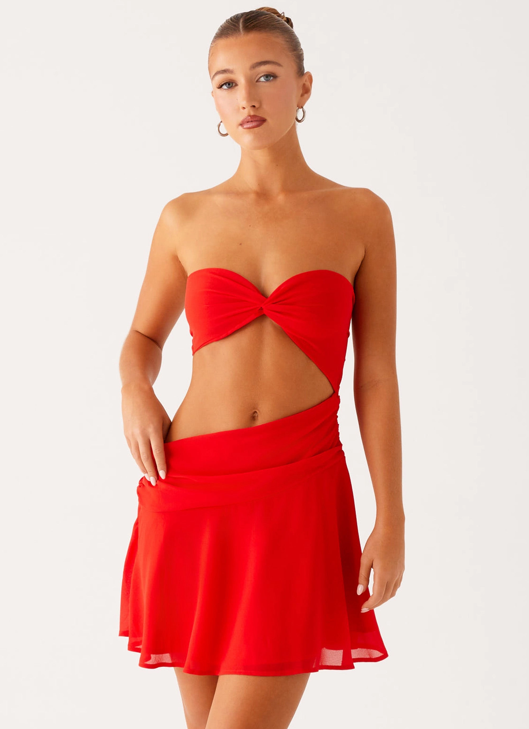 Layered Comfort Wear Marbella Mini Dress - Red