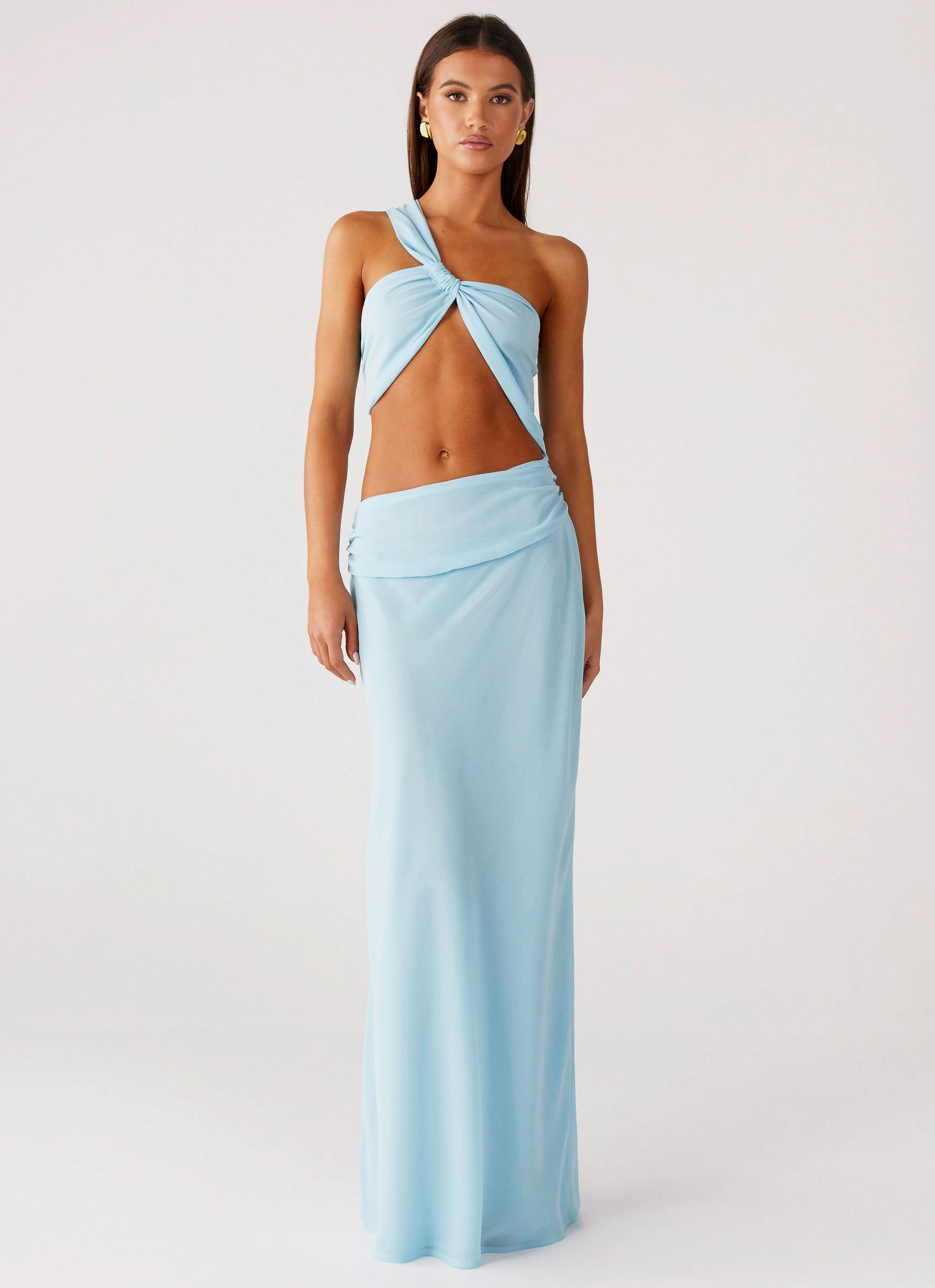 Cindelle One Shoulder Maxi Dress - Turquoise High-Neck