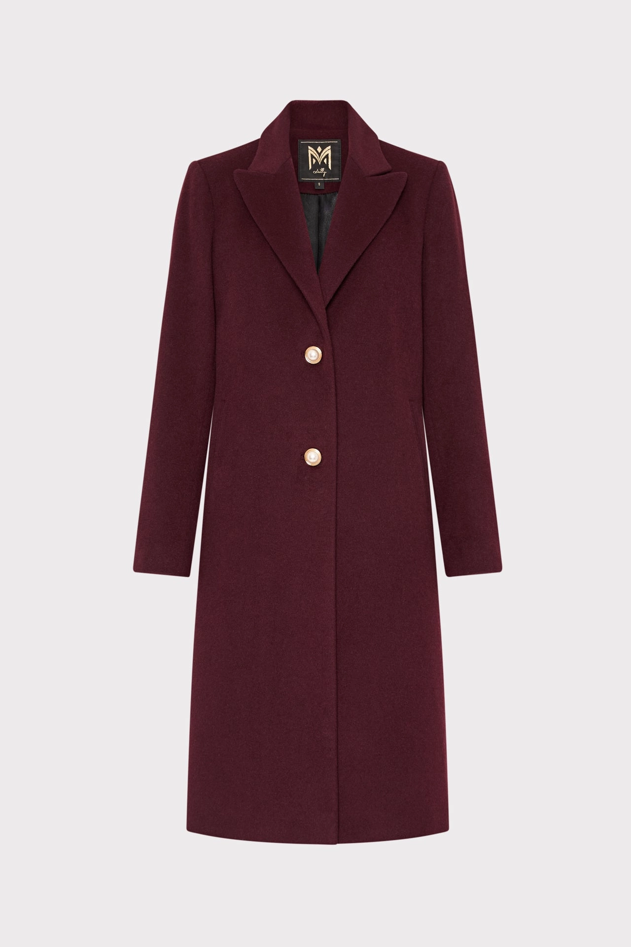 Single Breasted Wool Coat With Pearl Buttons Moisture Control Fibers Lightweight Shell
