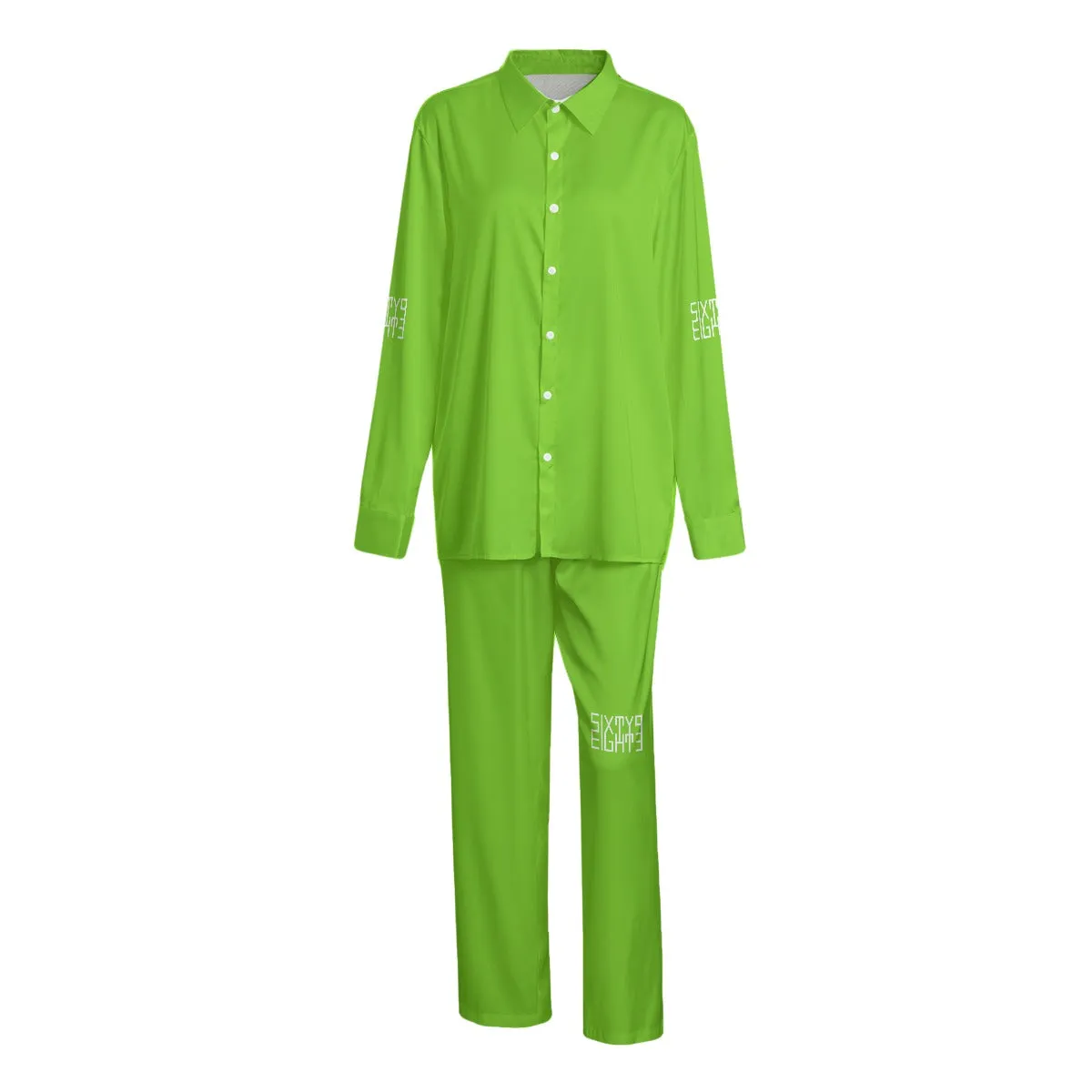 Sixty Eight 93 Logo White Green Apple Unisex Imitation Silk Pajama Set