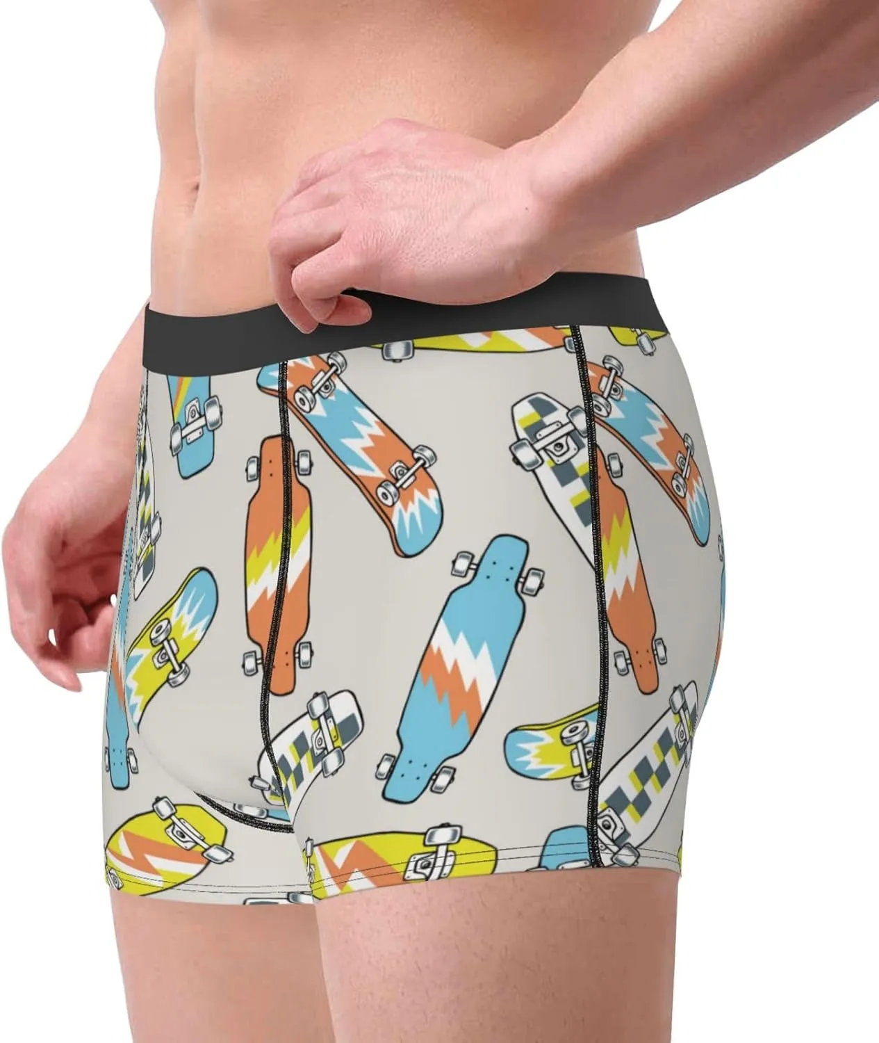 Skateboard Print Boxer Briefs For Men Breathable Underwear-