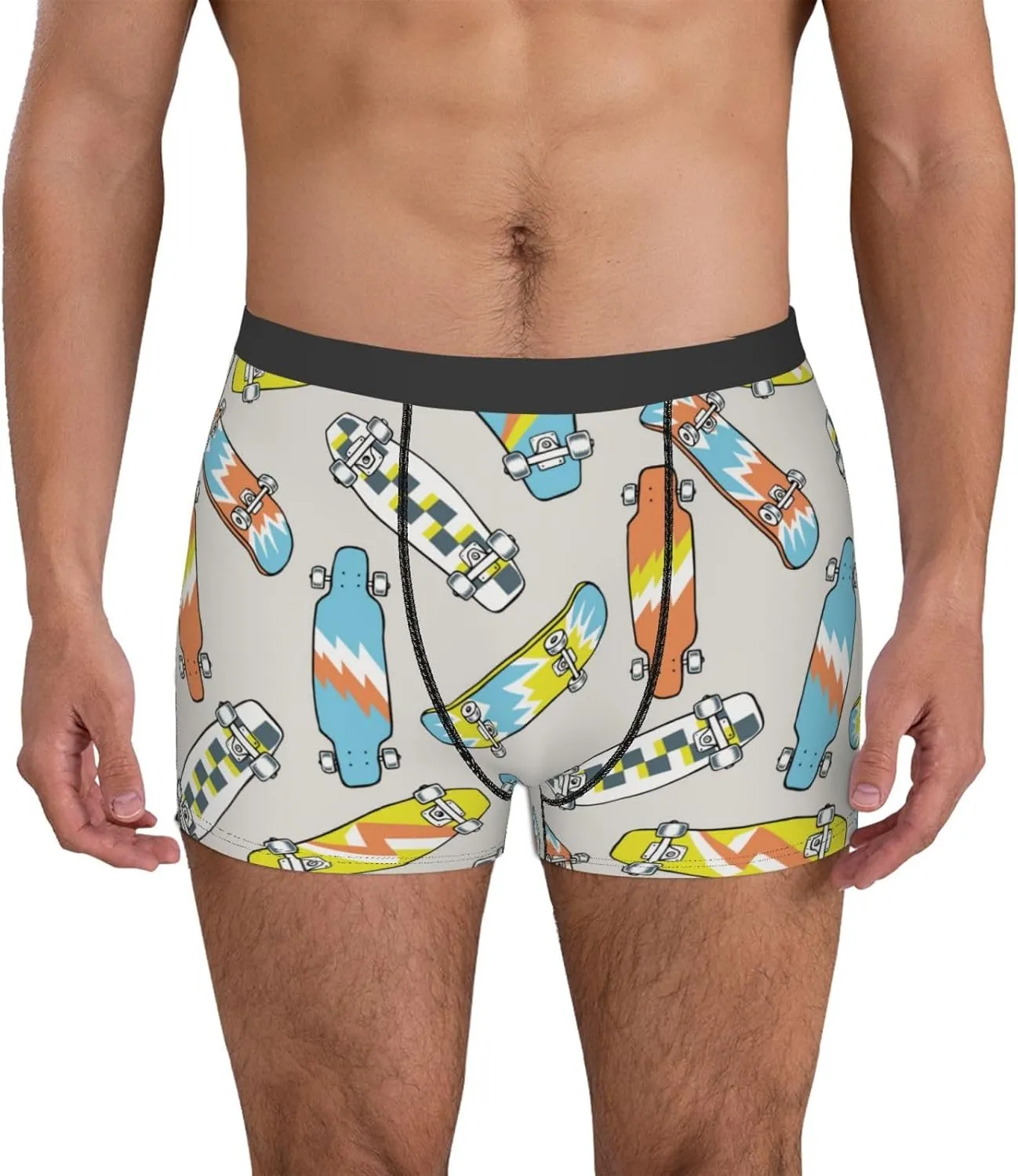 Skateboard Print Boxer Briefs For Men Breathable Underwear-