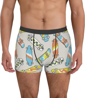 Skateboard Print Boxer Briefs For Men Breathable Underwear-