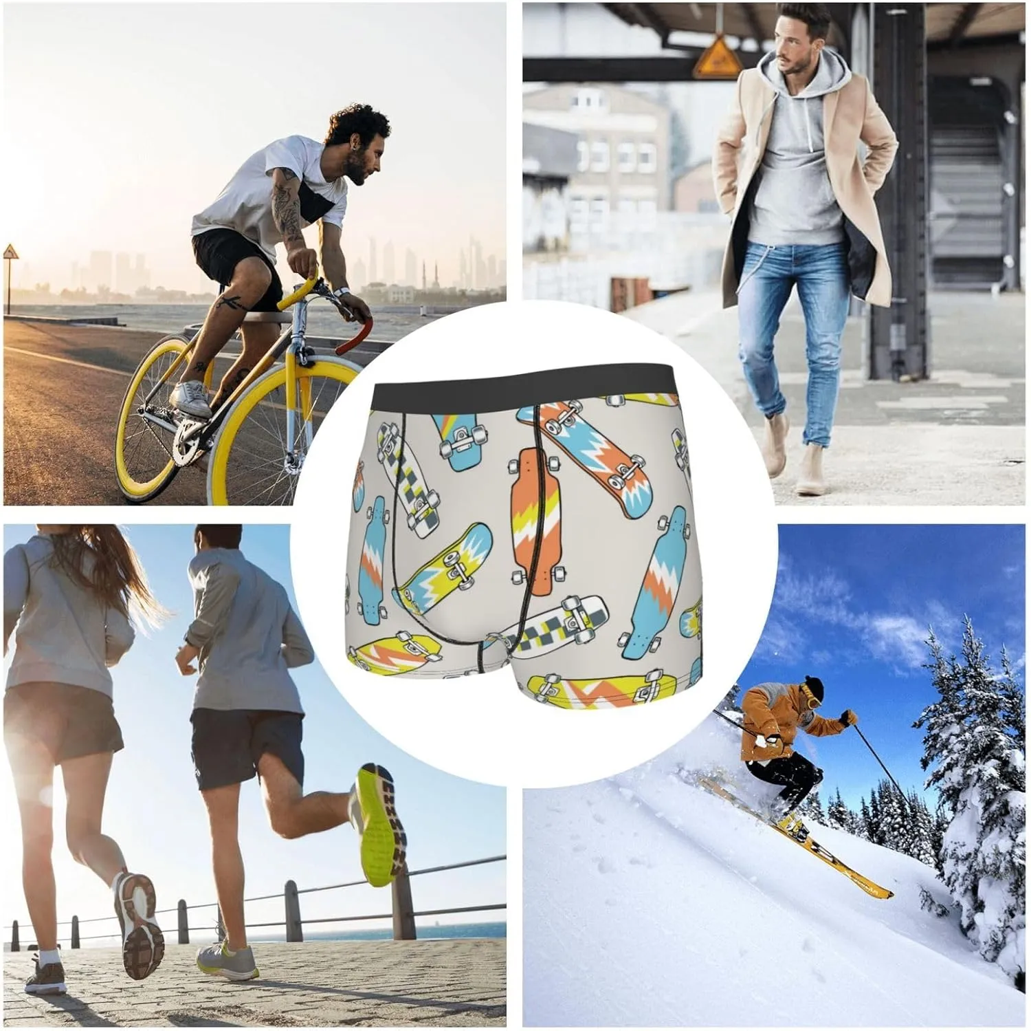 Skateboard Print Boxer Briefs For Men Breathable Underwear-