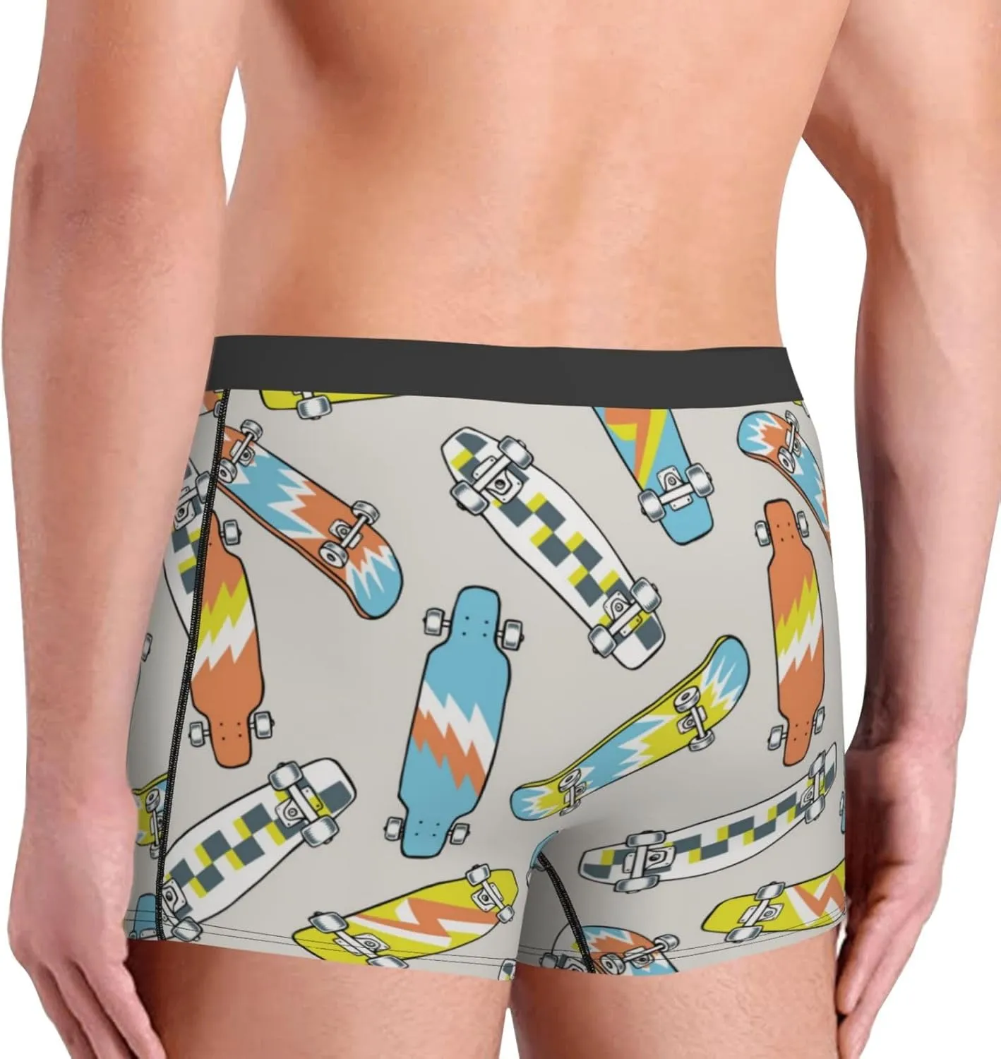 Skateboard Print Boxer Briefs For Men Breathable Underwear-
