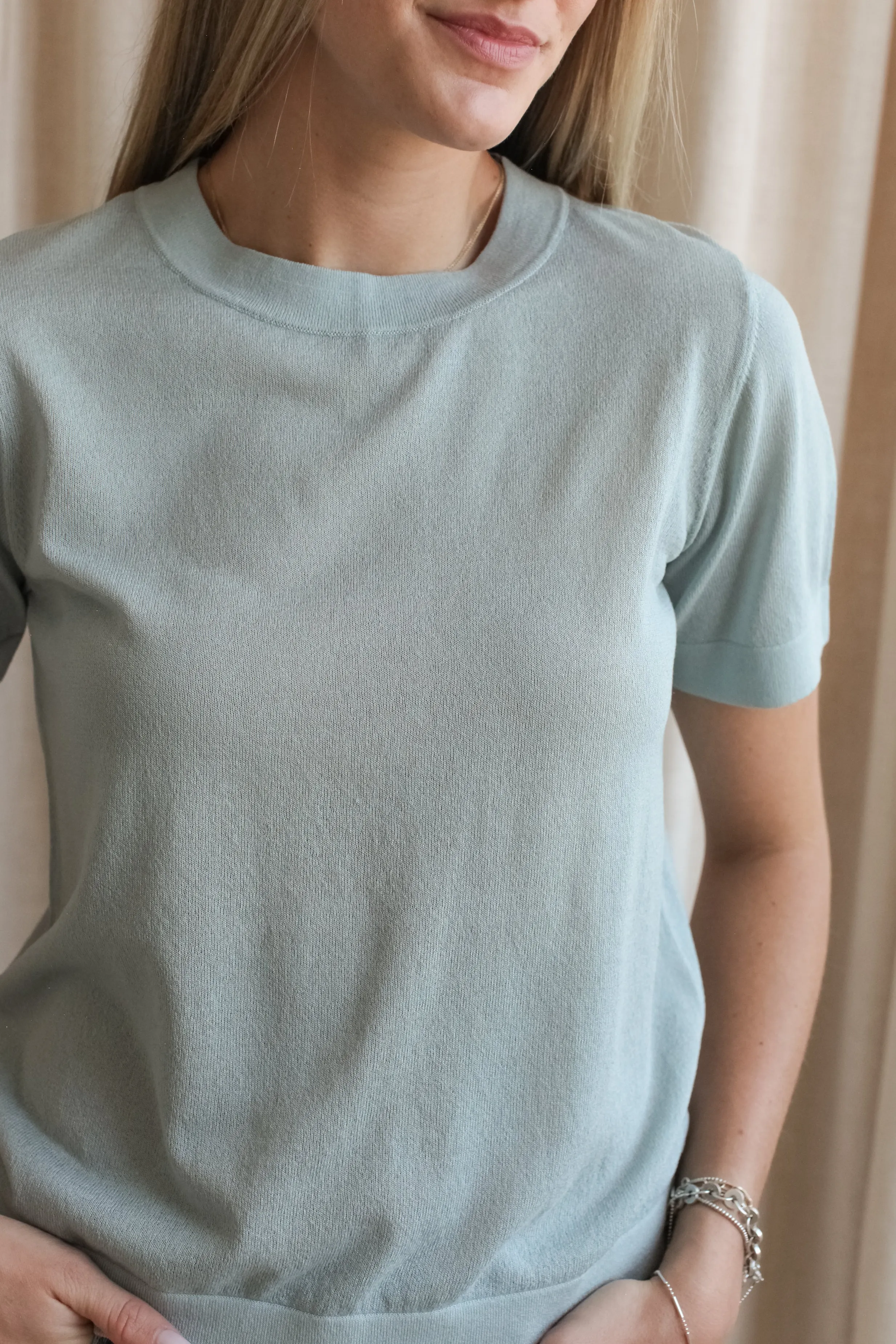 Emma Knit Tee- Sky Ribbed Knit Fabric EcoFriendly Dye
