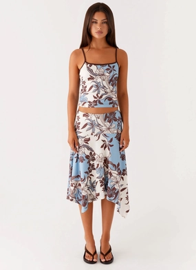 Linen blend Emerging Designer Skye Midi Skirt - Bluewood Blossom
