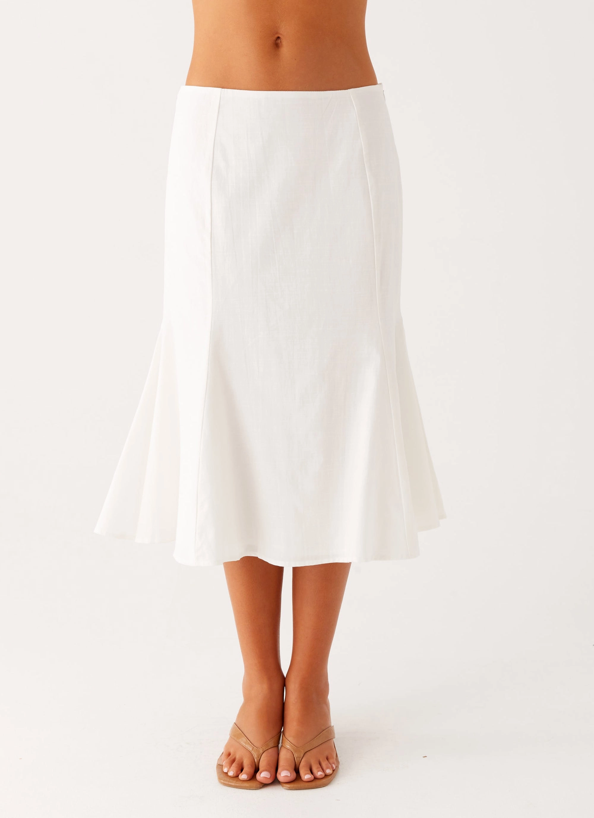 Matching Belt Olive Midi Skirt - Ivory