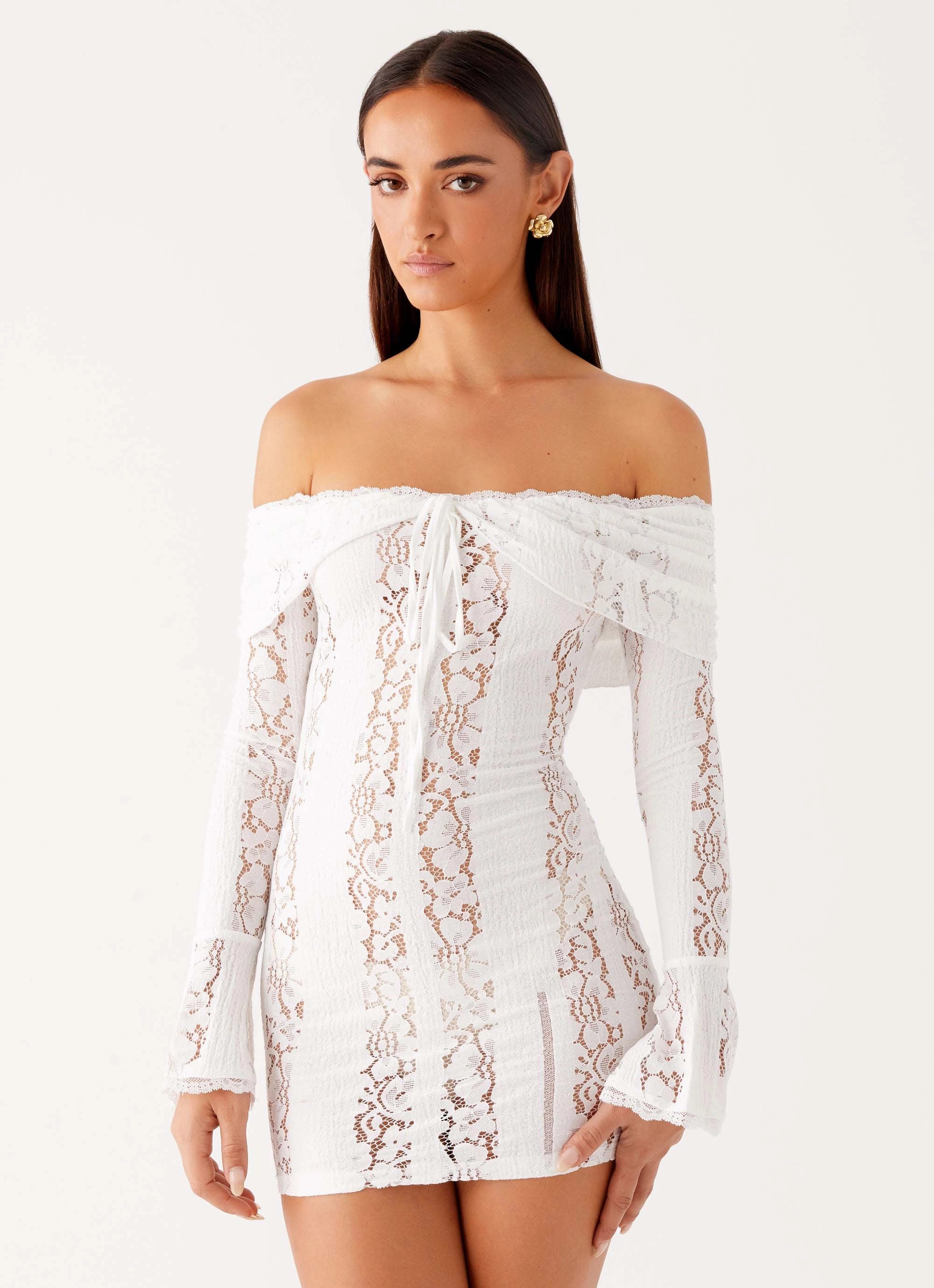 Syvanna Lace Mini Dress - White Refined Texture Basic Layers