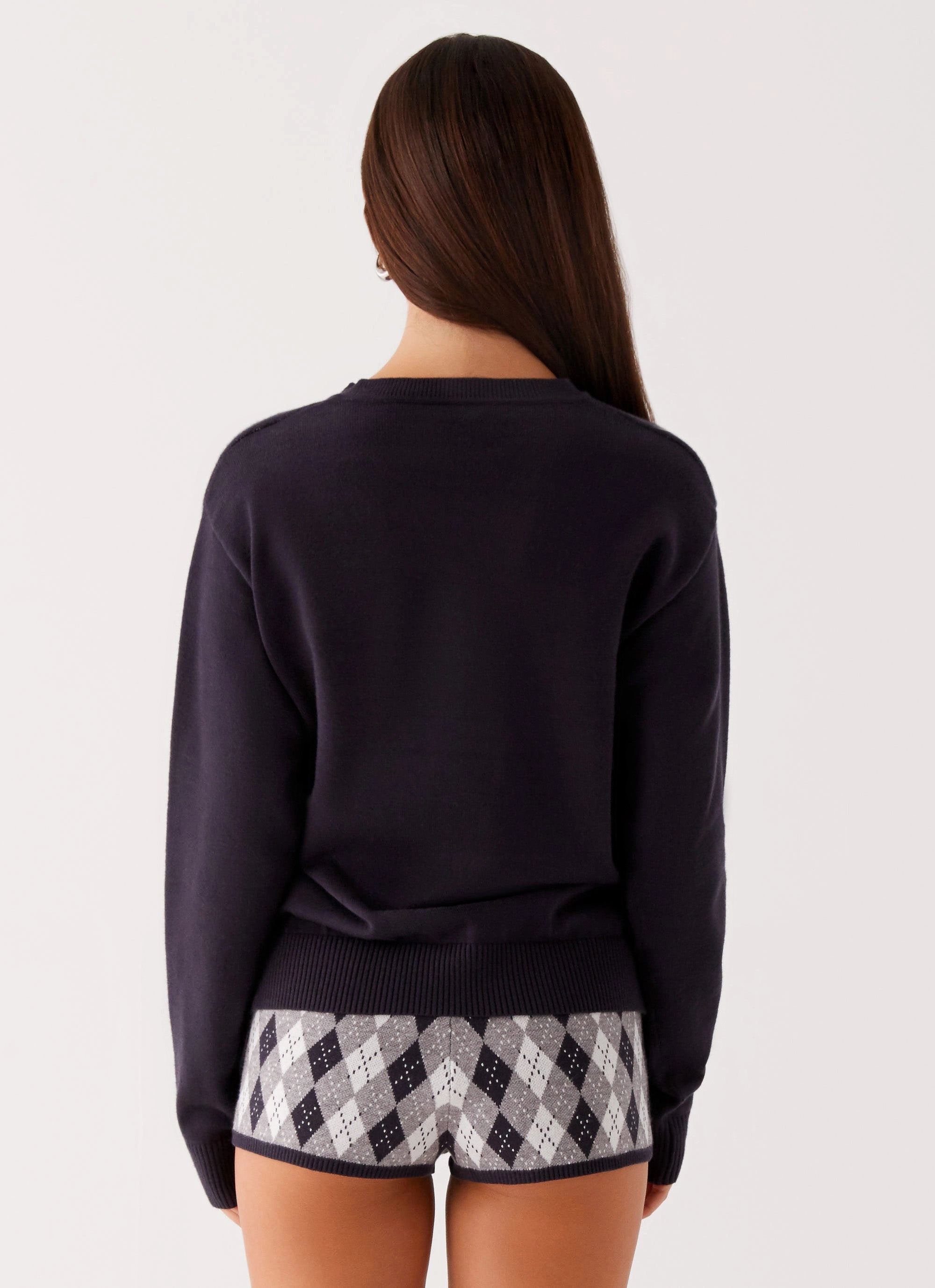 Quilted Insulation Context Knit Sweater - Navy