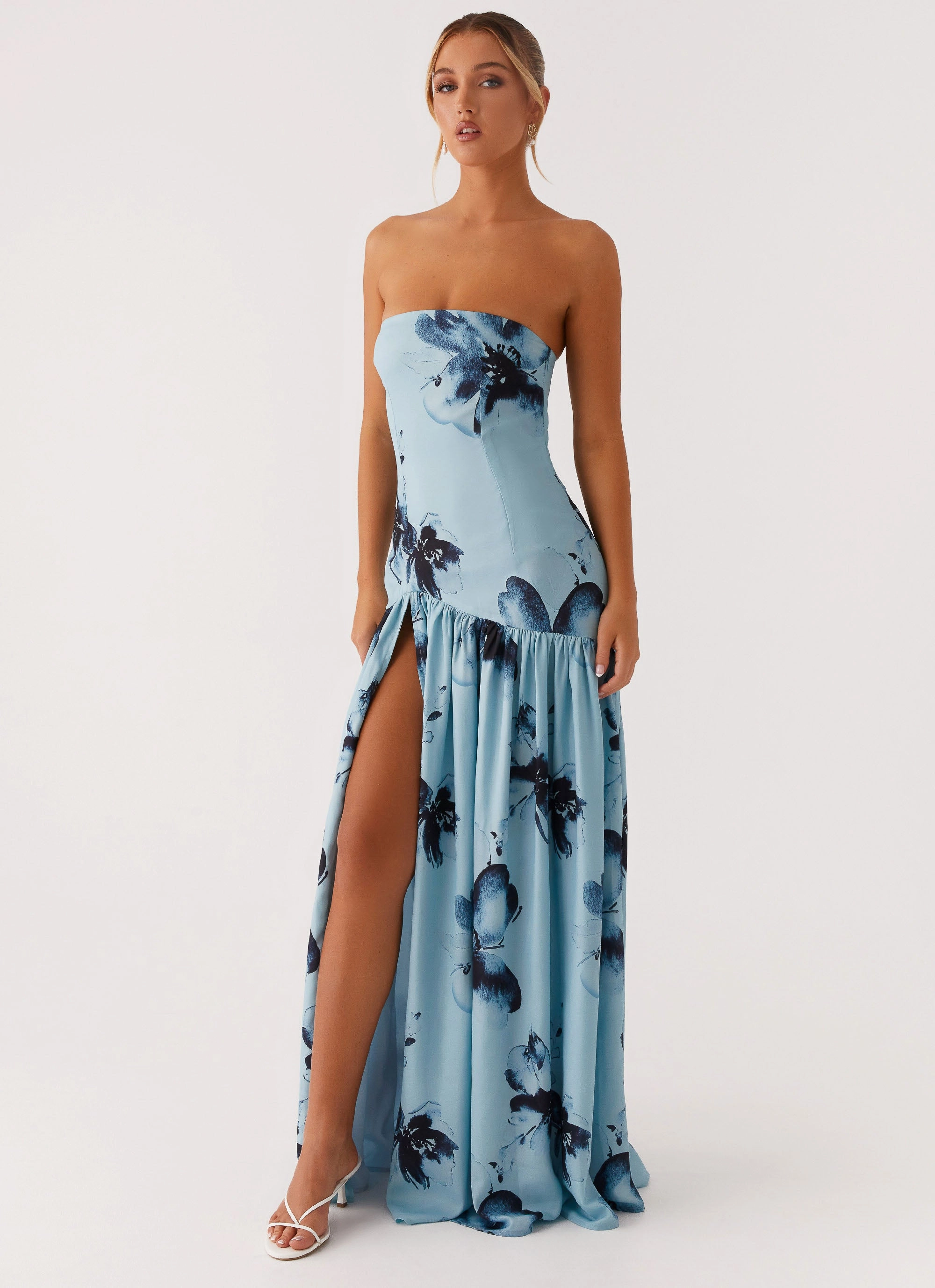 Eden Strapless Maxi Dress - Blue Black Floral Comfortable Cut Stylish day dress