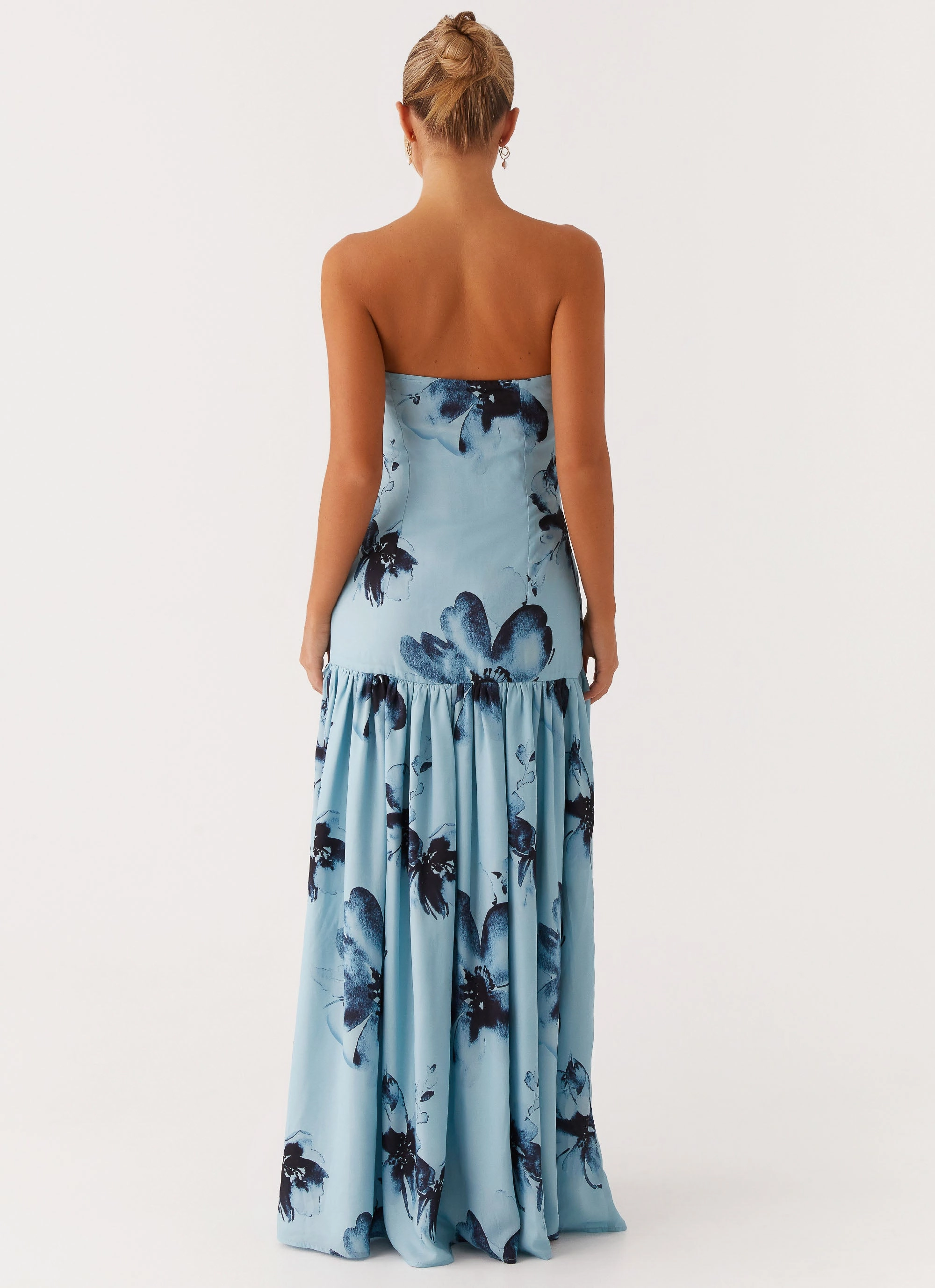 Sage Glow Bold Design Eden Strapless Maxi Dress - Blue Black Floral
