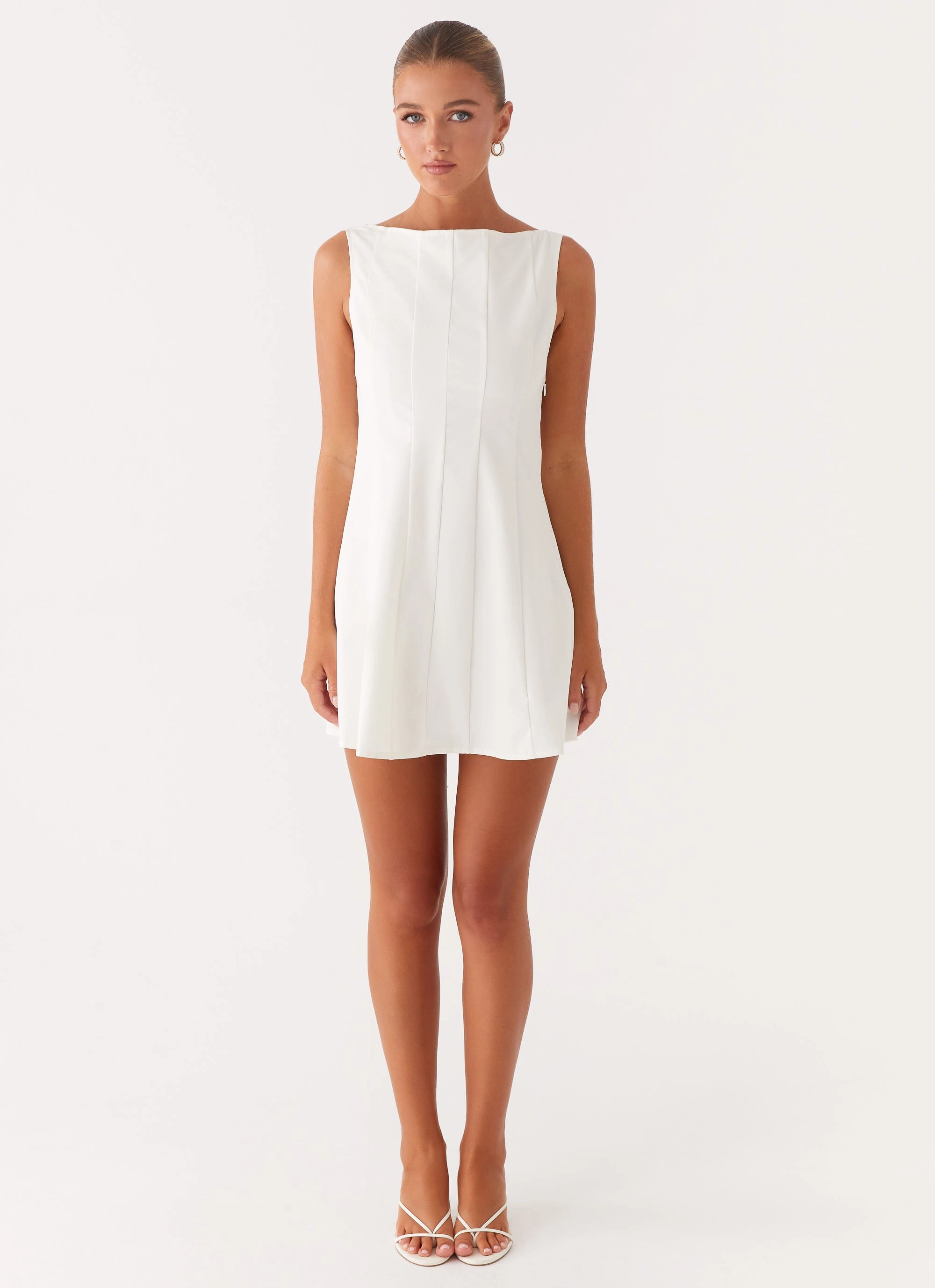 Back Slit Linen blend Emelie Mini Dress - White