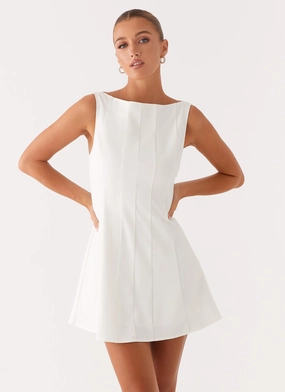 Emelie Mini Dress - White Embroidered Detail