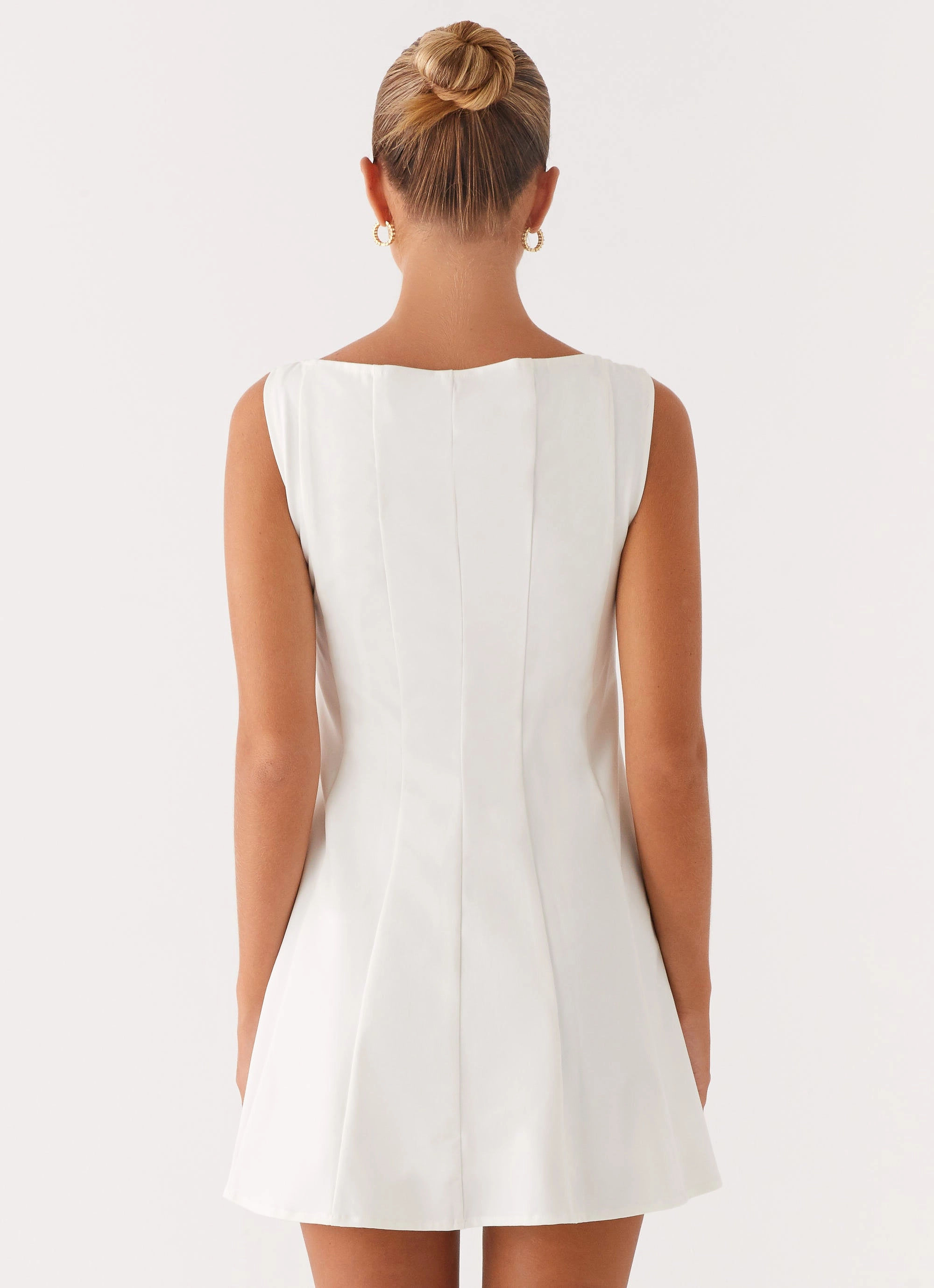 Emelie Mini Dress - White Non Slip Waist Detachable Tie